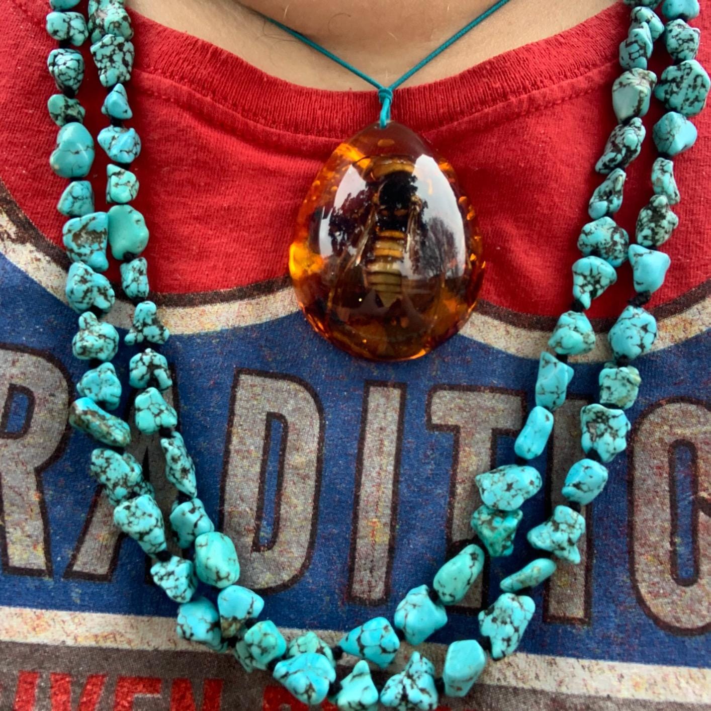 Turquoise Beads Endless Necklace Long Knotted Stone Multi-Strand Layer Necklaces Handmade Jewelry customer photo 2