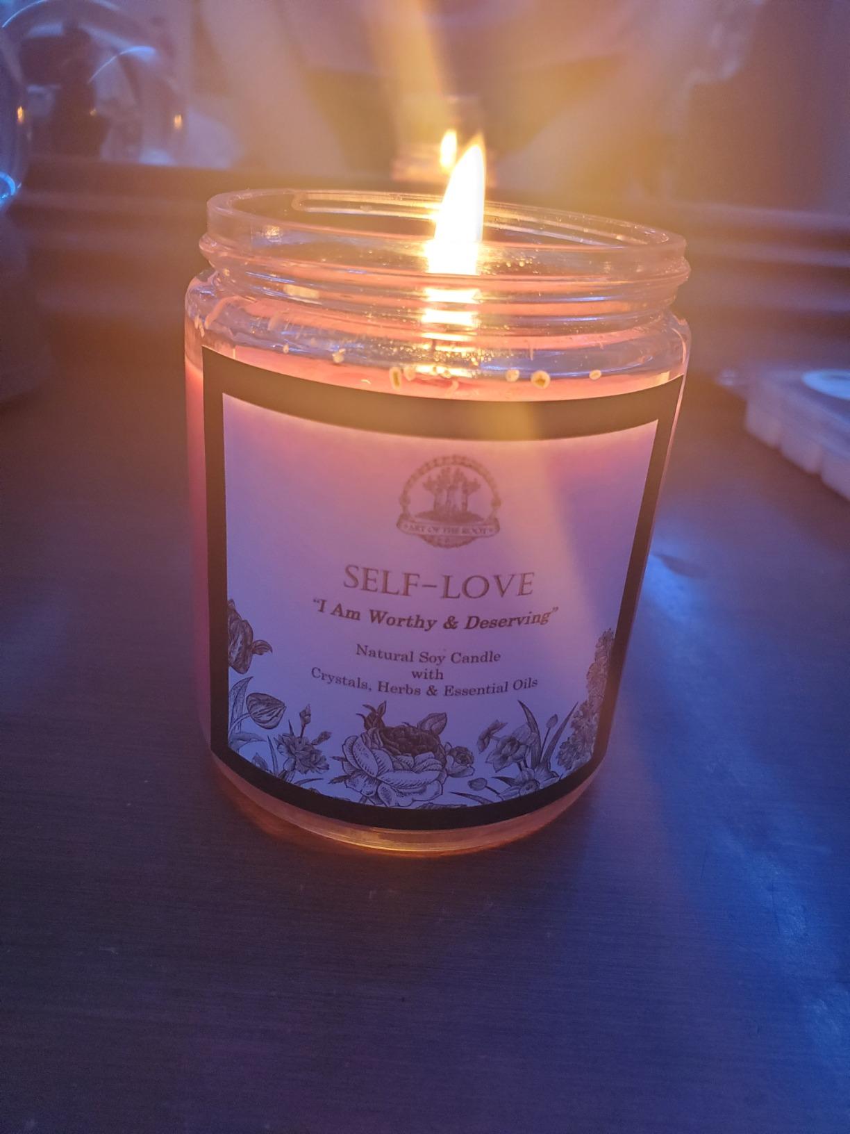 Self Love Affirmation Candle | 9 oz Natural Soy Wax | Pink Thulite Crystals, Herbs & Essential Oils | Acceptance, Self-Worth, & Forgiveness Rituals customer photo 2