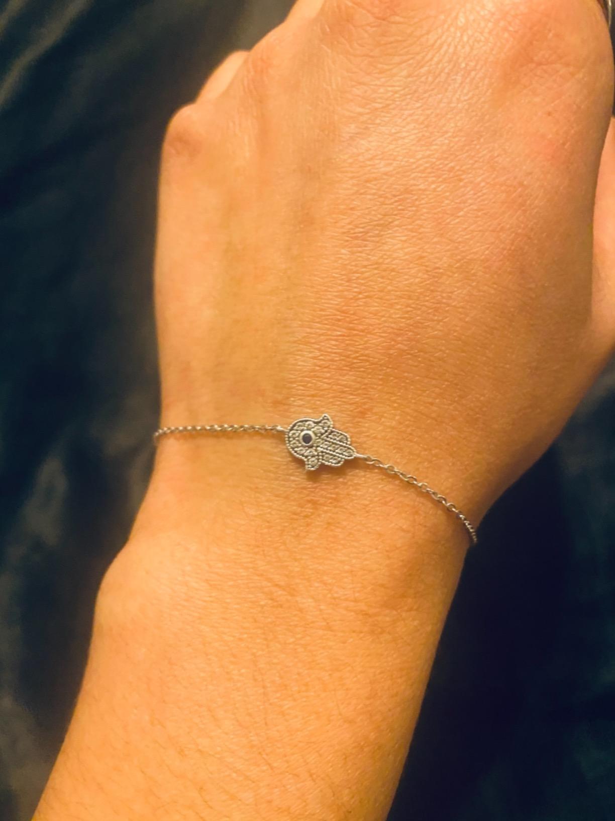 Sterling Silver Womens Dainty Blue Cz Evil Eye Hand Hamsa Charm Bracelet Ladies Hamsa Bracelet, for Women, Hypoallergenic, Nickel Free, Adjustable, Daily Wear, Gift for Her customer photo 2