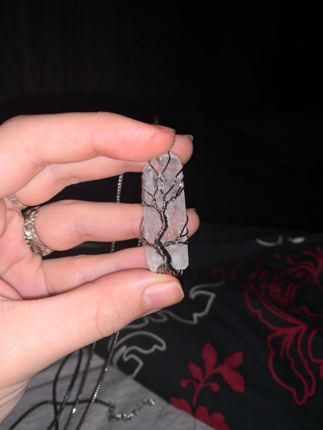 Top Plaza Natural Raw Stone Healing Crystal Necklace Silver Life Tree Wire Wrapped Clear Quartz Point Pendant For Womens Ladies customer photo 2