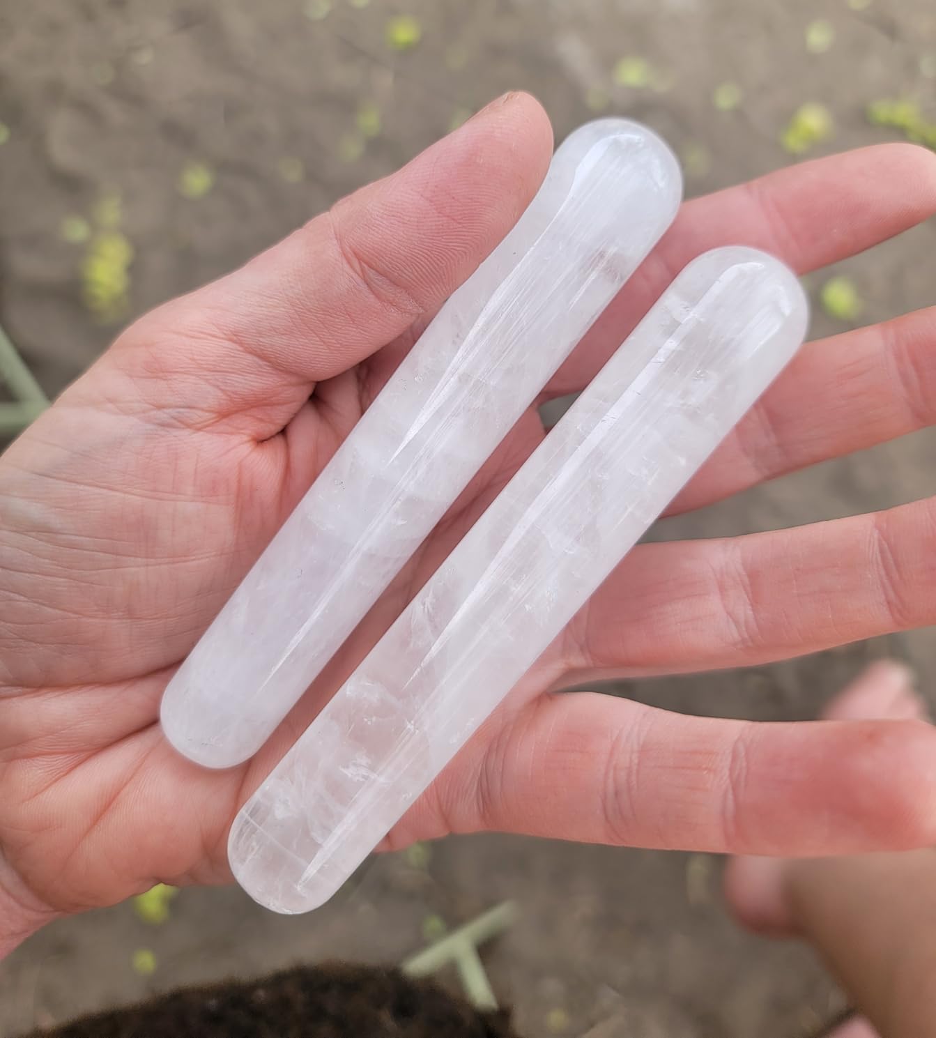 Rose Quartz Crystal Massage Wand Pink | 4inch Gemstone, Acupressure Tool, 2 Piece customer photo 2