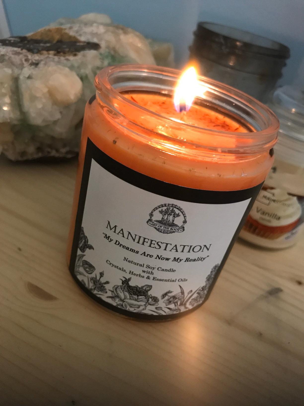 Manifestation Affirmation Candle | 9 oz Natural Soy Wax & Citrine Crystals, Herbs & Essential Oils | Dreams, Wishes, Law of Attraction Rituals customer photo 2