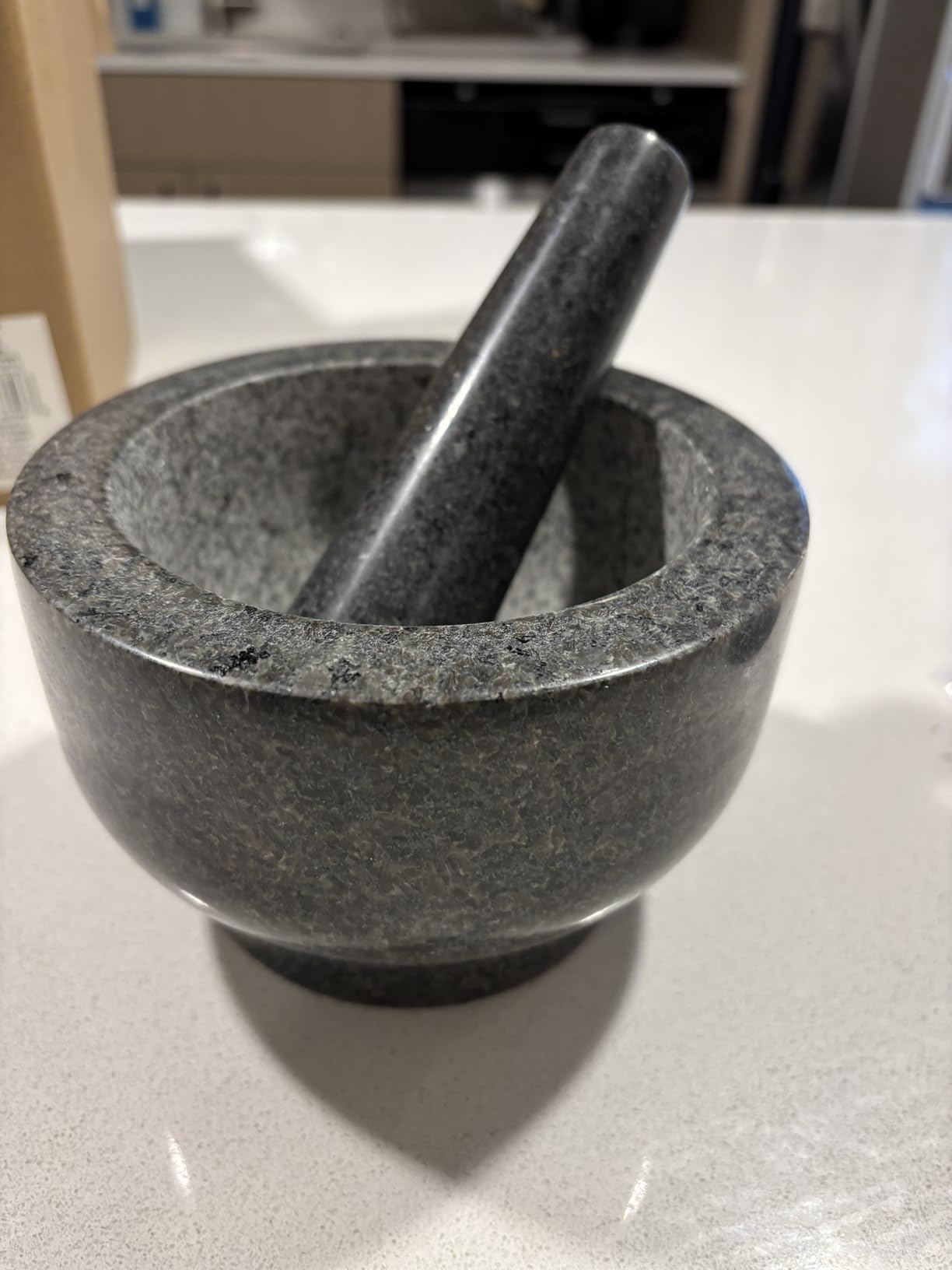 GORILLA GRIP 100% Natural Granite Stone Mortar and Pestle Set, Non-Scratch Base, Heavy Duty Unpolished Molcajete Guacamole Salsa Bowl, Grind Seeds, Herbs, Pills, Kitchen Lab Muddler, 1.5 Cup Gray customer photo 1