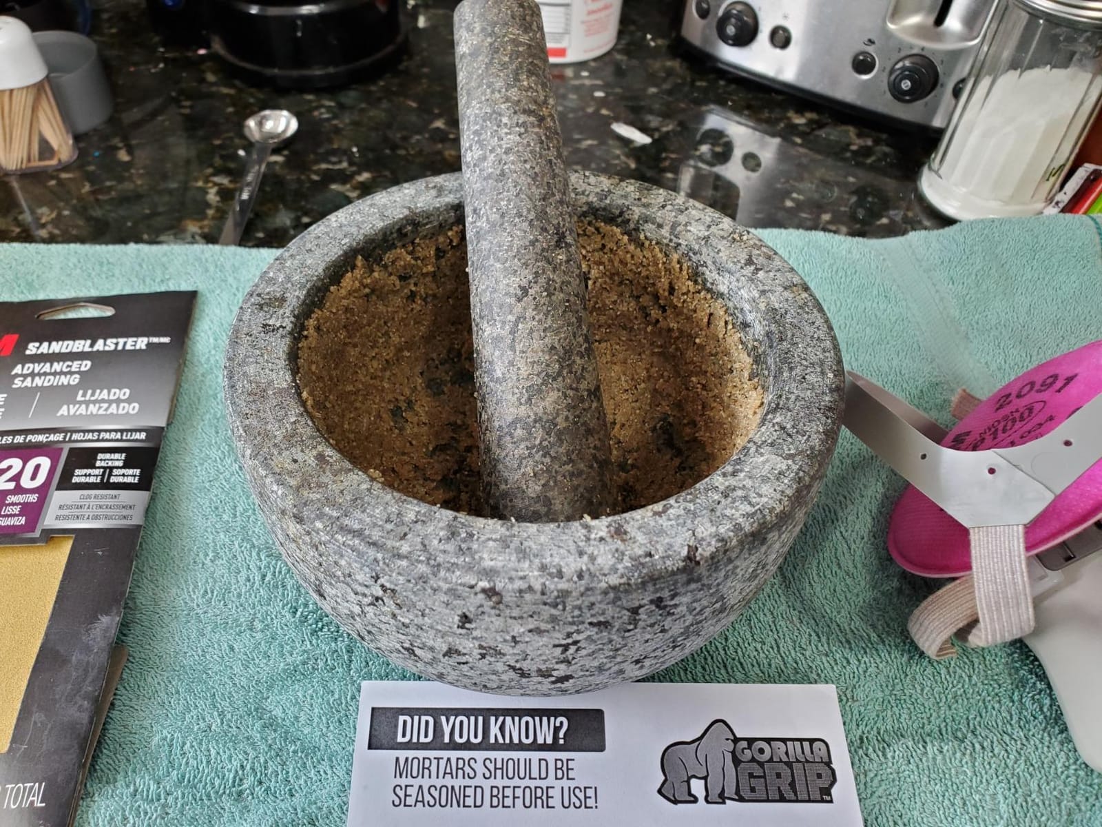 GORILLA GRIP 100% Natural Granite Stone Mortar and Pestle Set, Non-Scratch Base, Heavy Duty Unpolished Molcajete Guacamole Salsa Bowl, Grind Seeds, Herbs, Pills, Kitchen Lab Muddler, 1.5 Cup Gray customer photo 2