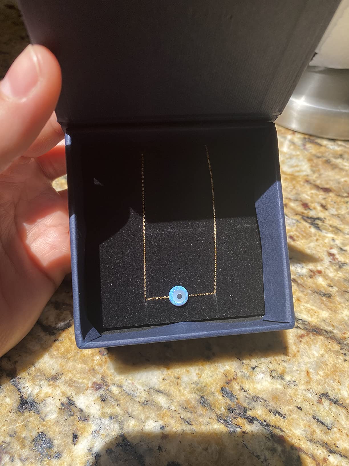 Gelin Dainty Opal Evil Eye Necklace for Women in 10K Solid Gold, 18 Inch Chain customer photo 1