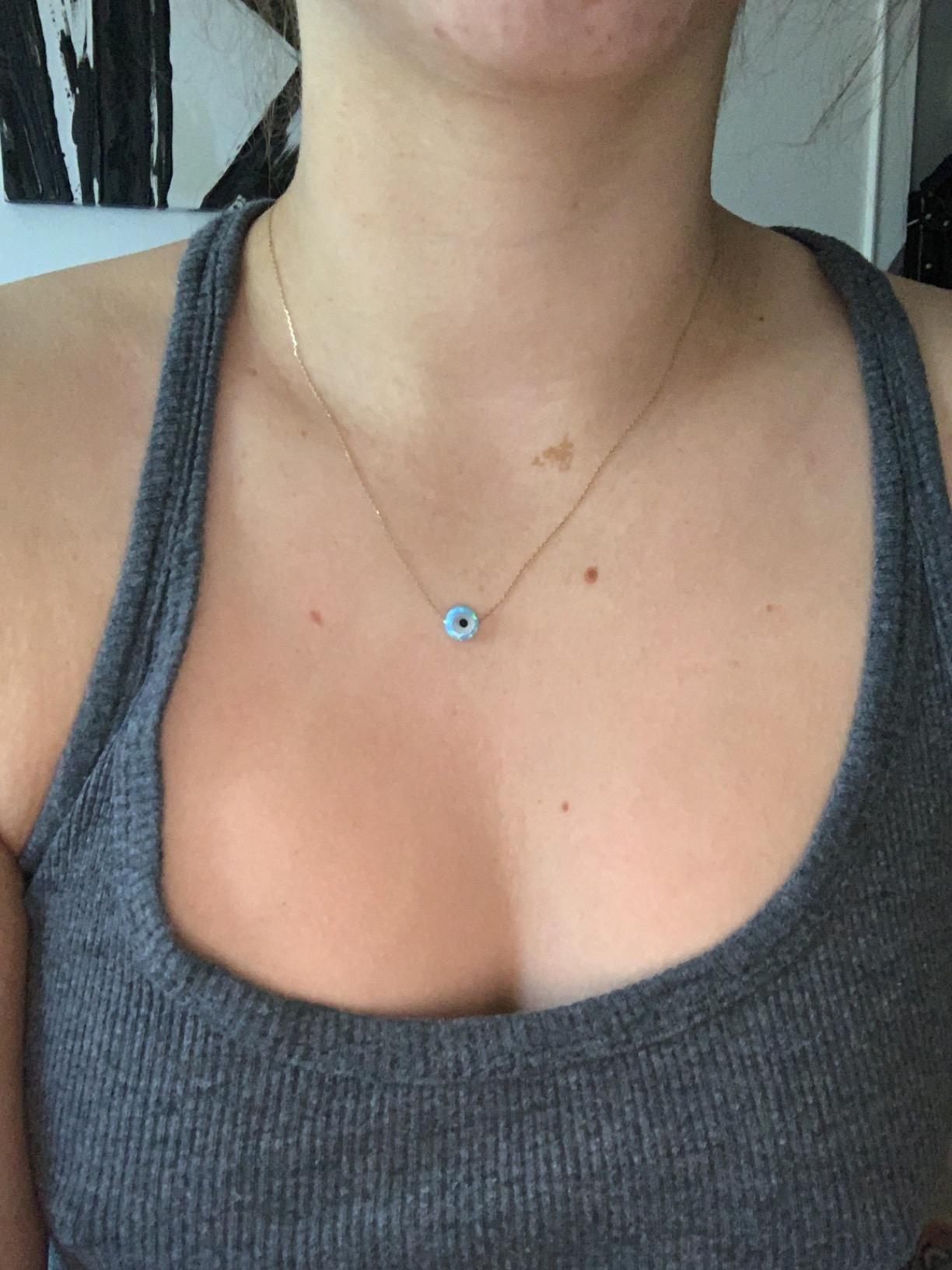 Gelin Dainty Opal Evil Eye Necklace for Women in 10K Solid Gold, 18 Inch Chain customer photo 2