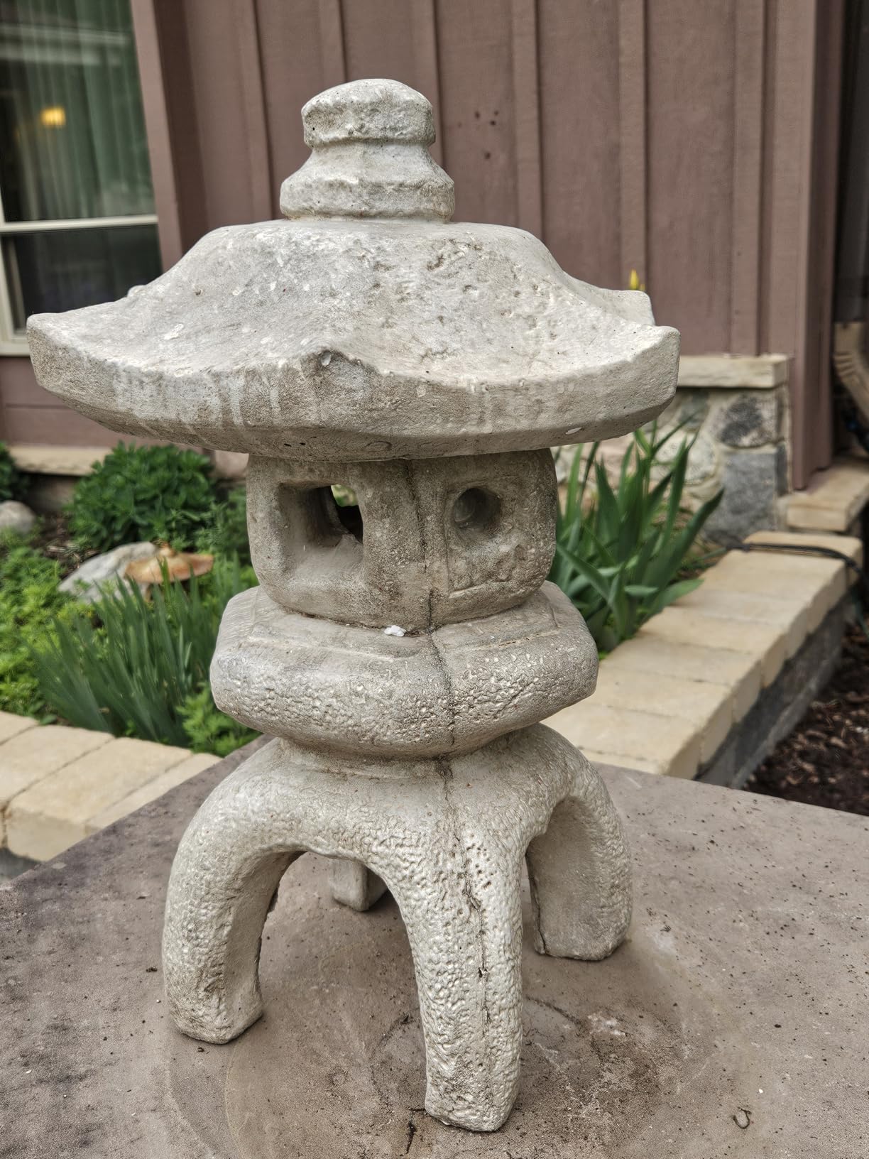 Solid Rock Stoneworks Japanese Lantern - 2-Piece Stone Garden Pagoda with Open Windows, 17
