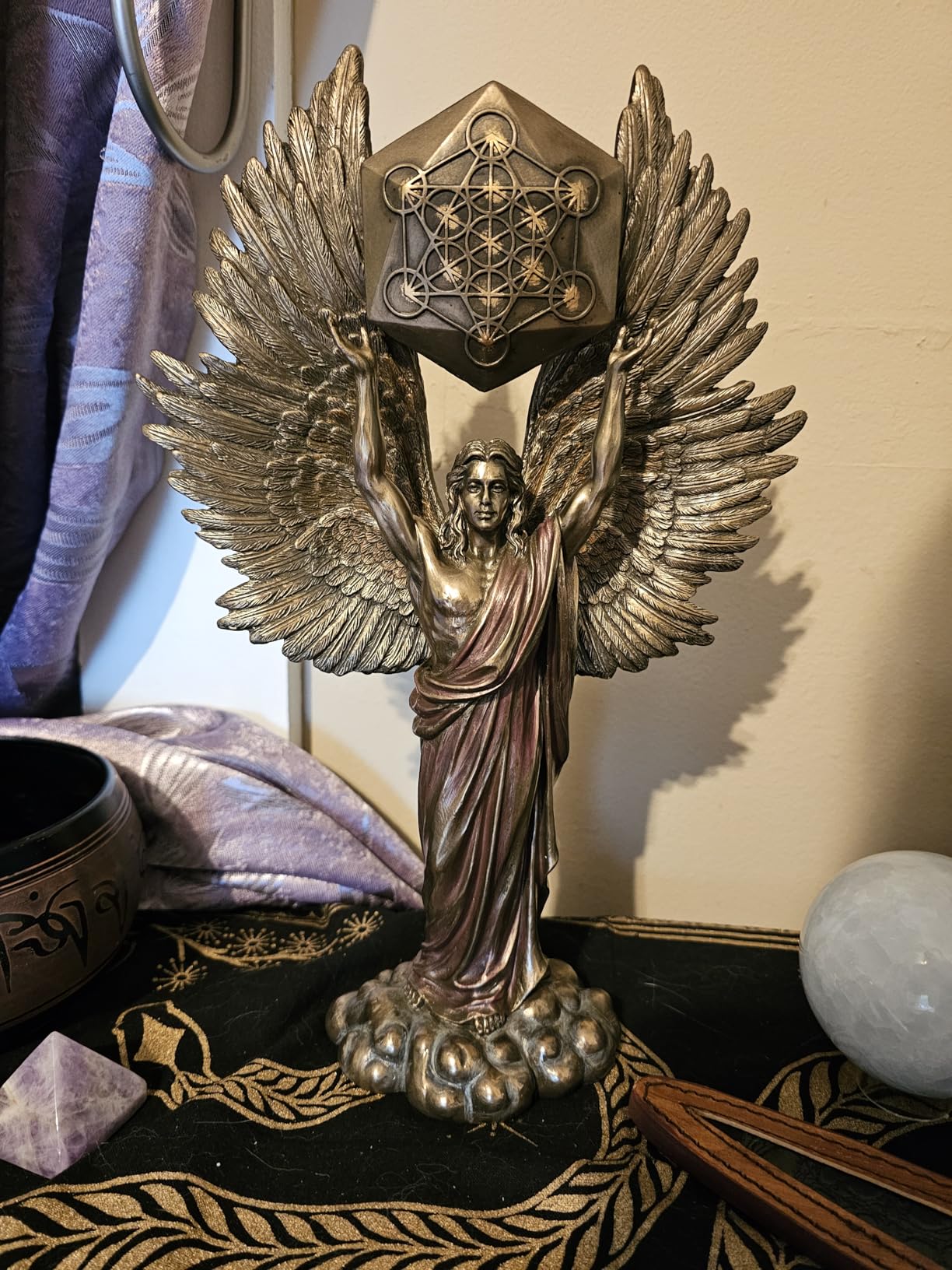 Veronese Design Archangel Metatron Holding Up Sacred Geometry Cube Statue customer photo 2