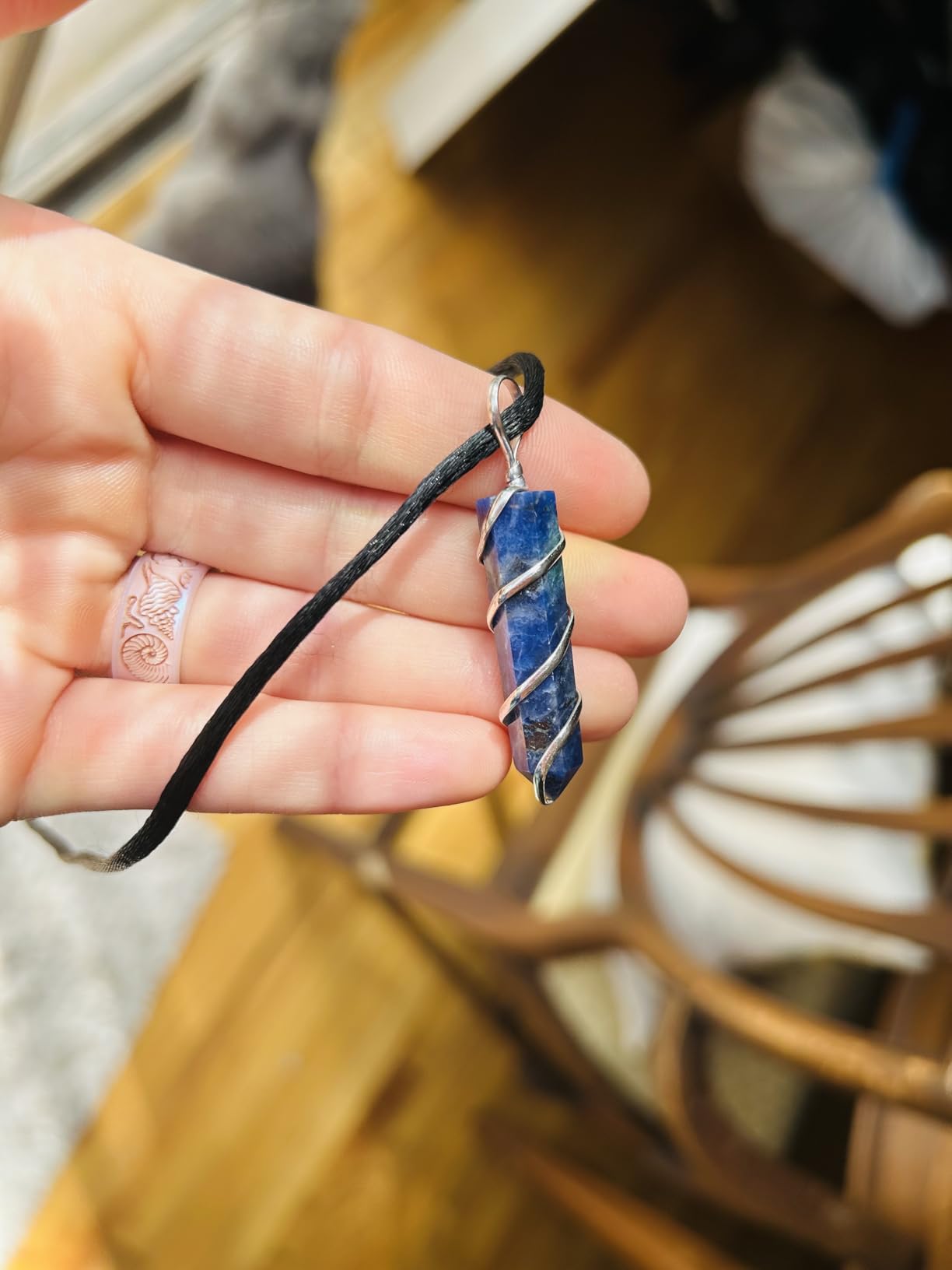Natural Sodalite Crystal Healing Necklace - for Third Eye Chakra. Promotes Communication, Deepens Meditation, Instills Drive for Truth. Calms Anxiety, Enhances Self-Acceptance. with Stylish SS Chain customer photo 2
