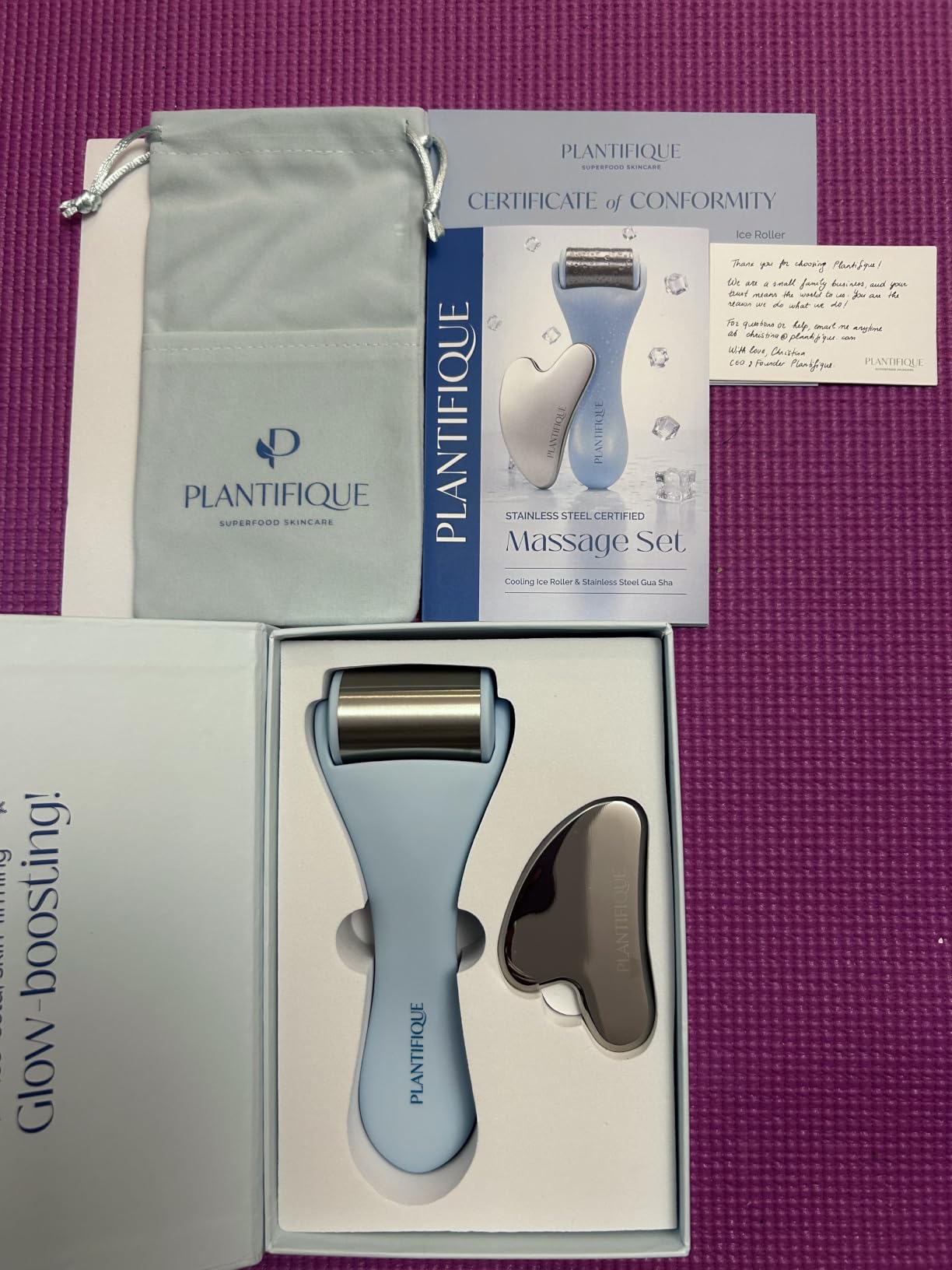PLANTIFIQUE Face Roller and Gua Sha Rose Quartz Certified | Gifts | Guasha Tool for Face | Jawline Shaper | Your Skin Care Routine customer photo 1