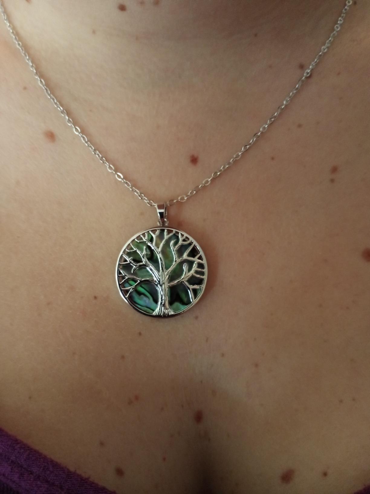 Barzel 18K White Gold Plated Created Abalone Shell Tree Of Life Necklace, 18 Inches with 2 Inches Extension - Made in Brazil customer photo 1