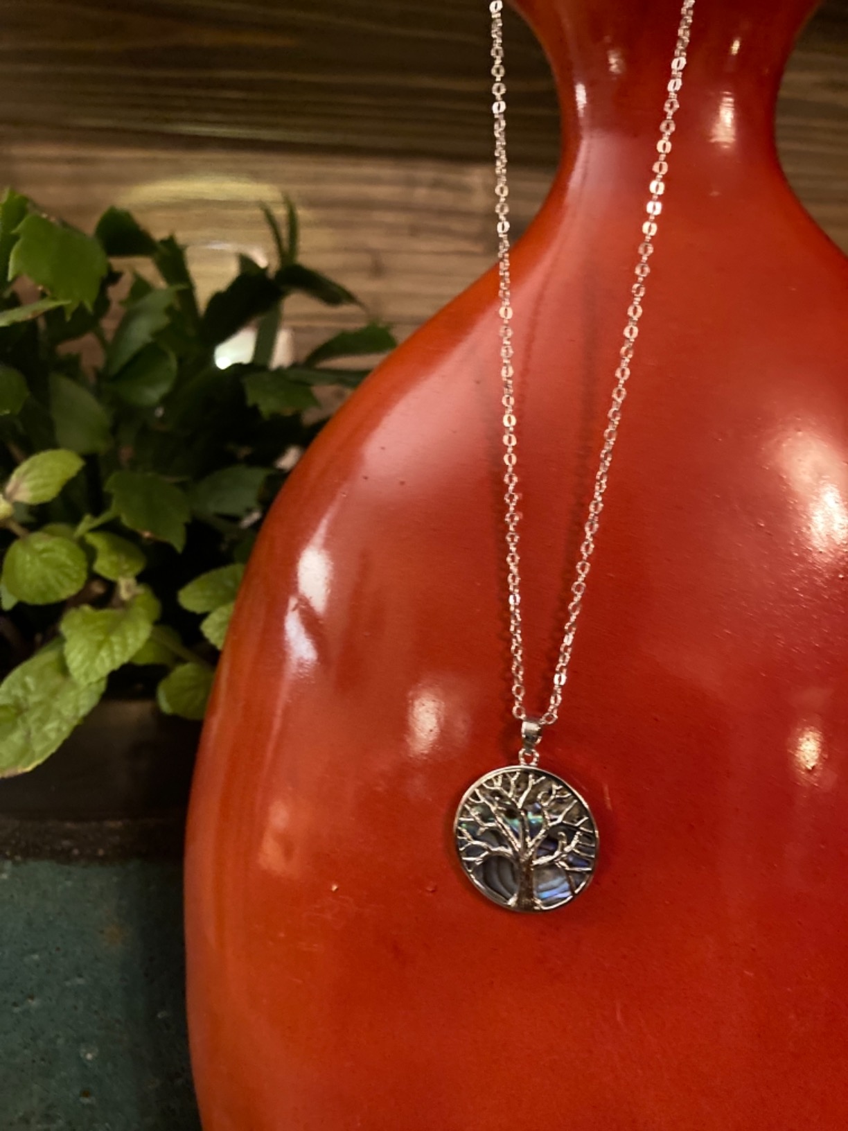 Barzel 18K White Gold Plated Created Abalone Shell Tree Of Life Necklace, 18 Inches with 2 Inches Extension - Made in Brazil customer photo 2