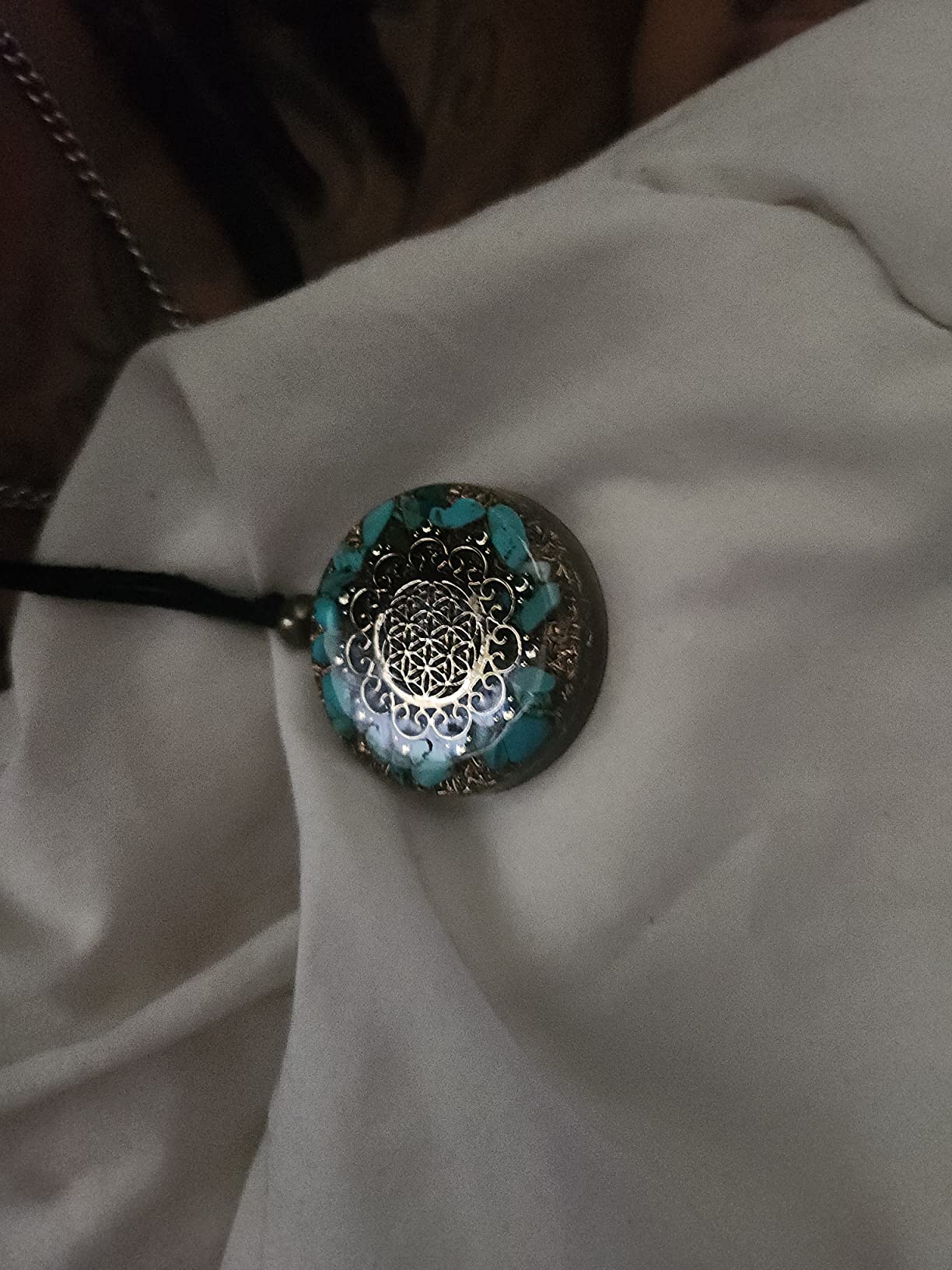 Orgone Necklace, Protection, Symbol Flower of Life, Sacred Geometry, Stone Turquoise, Gems Rose Quartz- SBB Coil, Reiki, Yoga, Healing Crystals, Orgonite Pendant Handmade, Arte Orgones customer photo 2