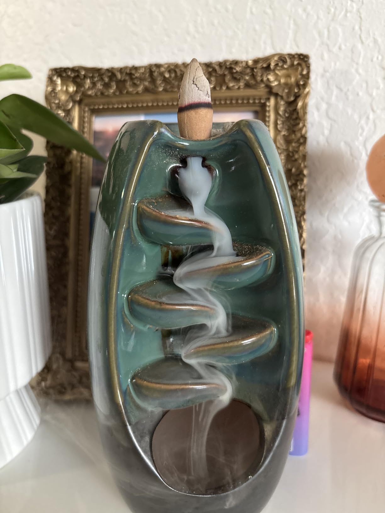 SPACEKEEPER Ceramic Backflow Incense Holder Waterfall Incense Burner, Blue | Aromatherapy Ornament Home Decor with 120 Backflow Incense Cones + 30 Incense Stick customer photo 1