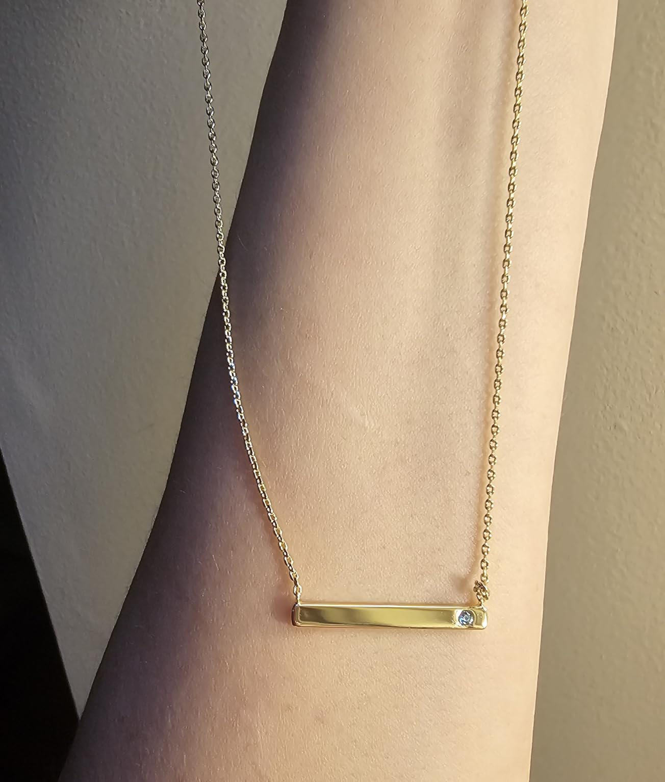 PAVOI 14K Gold Plated Crystal Birthstone Bar Necklace | Dainty Necklace | Gold Necklaces for Women customer photo 1