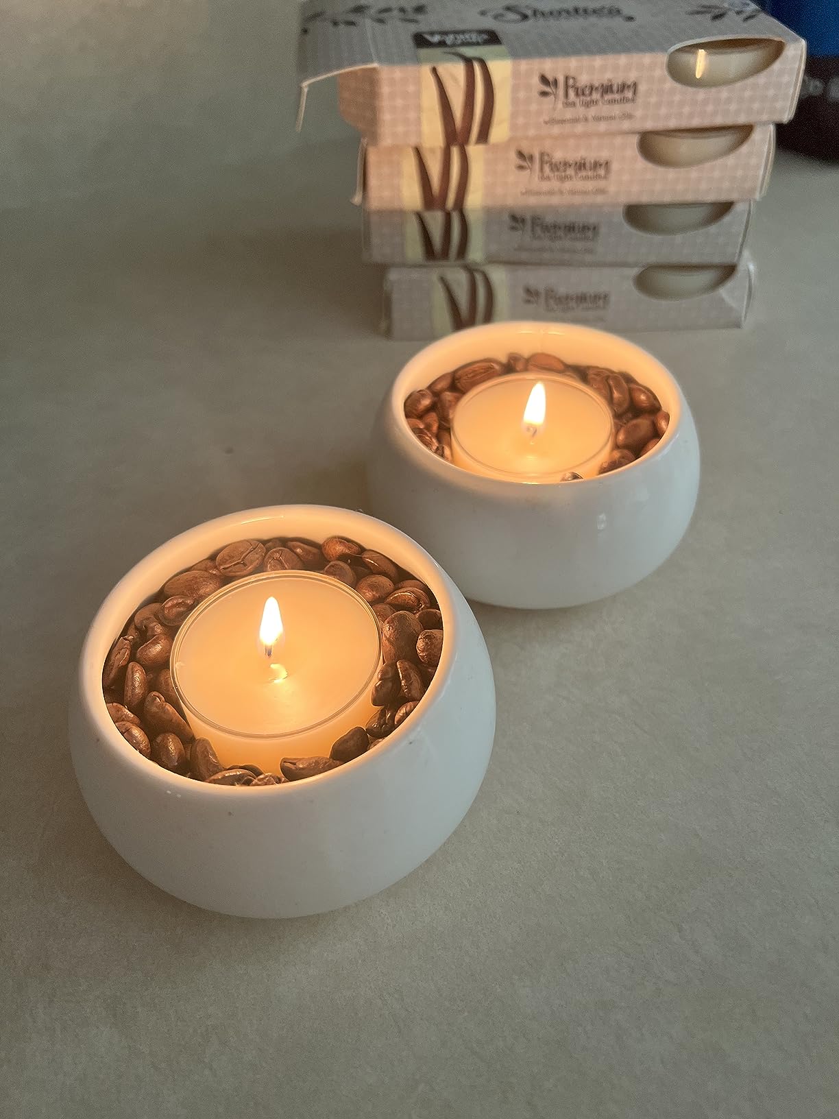 Vanilla Bean Premium Tealight Candles Bulk Pack - 24 Beige Highly Scented Tea Lights - Beautiful Candlelight - Made in the USA customer photo 1