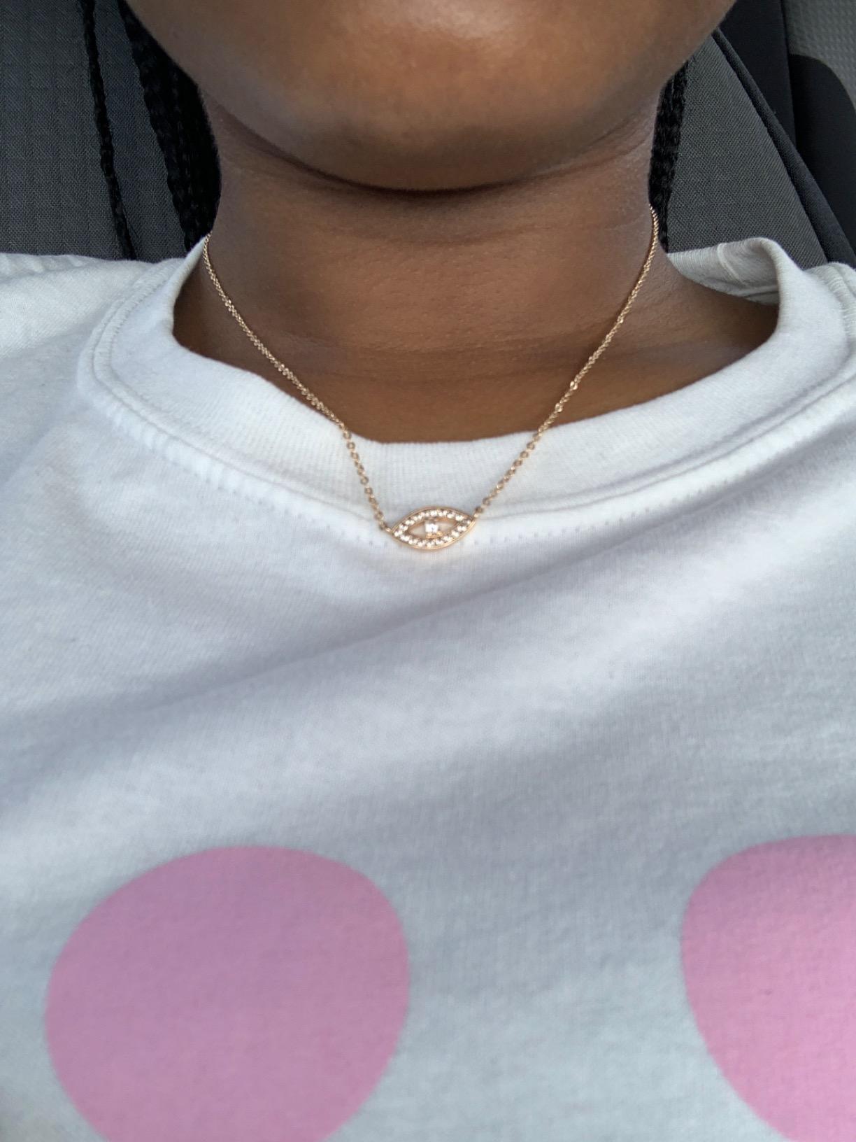 MEVECCO Gold Dainty Evil Eye Necklace for Women 18K Gold Plated Cute Delicate Solitaire Cubic Zirconia Boho Protection Evil Eye Minimalist Simple Necklace customer photo 2