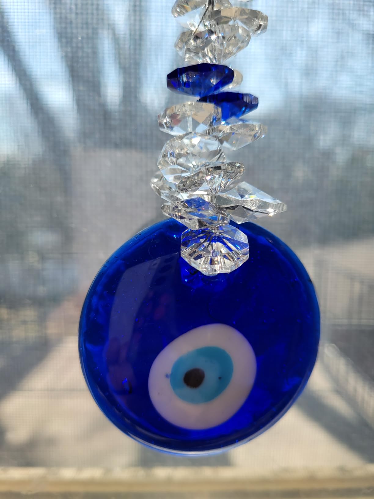 3.1 Inch Hamsa Hand Evil Eye Crystal Hanging Ornament Protection Decor | Blue evil eye charm, crystal beads, chakra energy balls, window hanging decor, home protection ornament, spiritual gift customer photo 1
