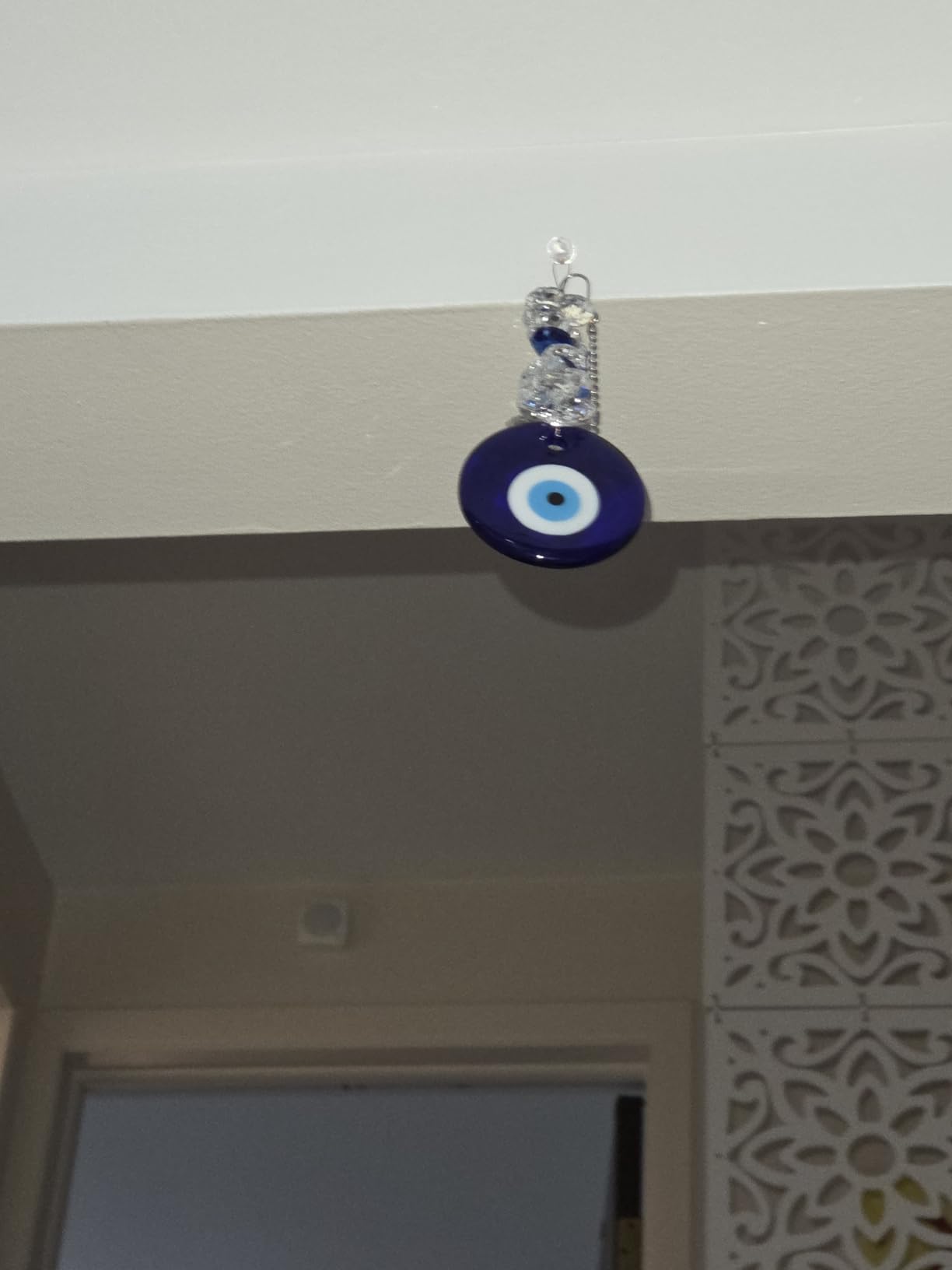 3.1 Inch Hamsa Hand Evil Eye Crystal Hanging Ornament Protection Decor | Blue evil eye charm, crystal beads, chakra energy balls, window hanging decor, home protection ornament, spiritual gift customer photo 2
