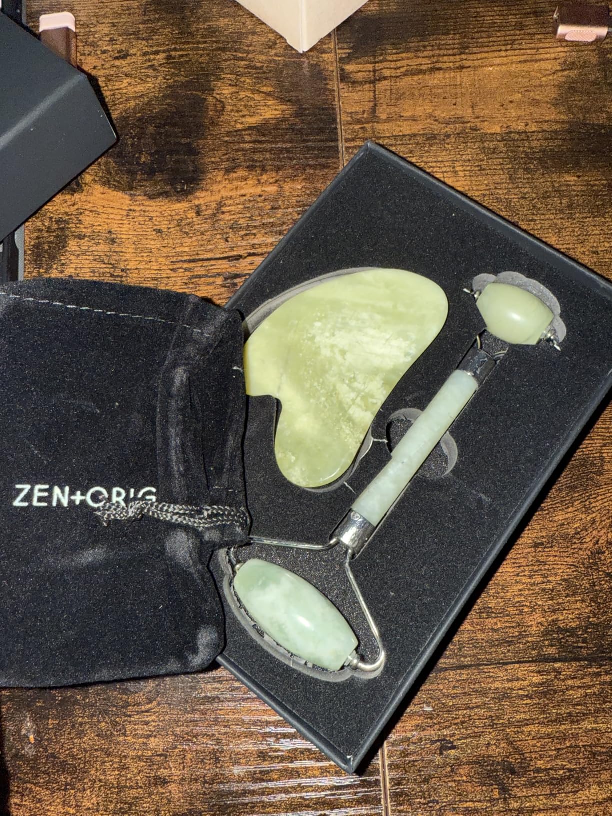 Jade Roller and Gua Sha Set - 100% Natural Jade Stone Face Roller, Dual Sided Massage Roller Stimulates Blood Flow, Relieves Stress, Reduces Signs of Aging, Travel Pouch Included, Gift Box customer photo 1