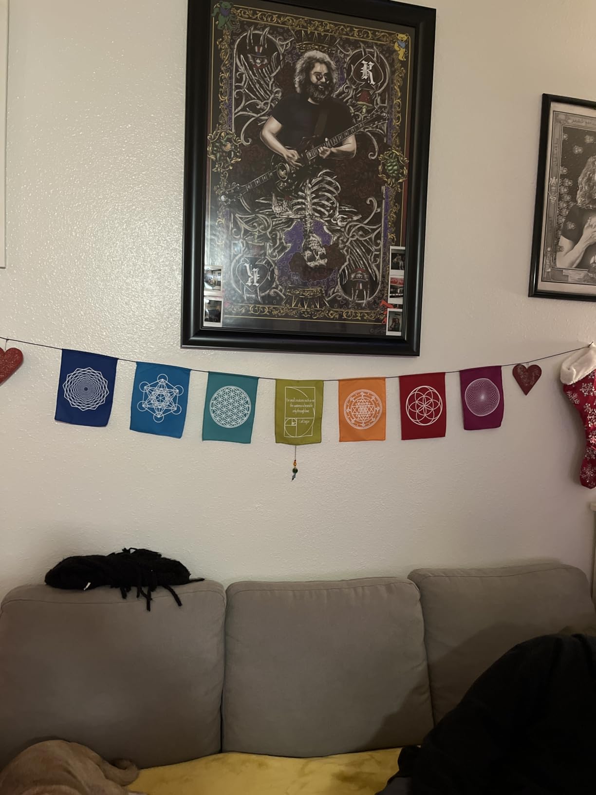 Sacred Geometry Rainbow Prayer Flags Positive Energy Shri Yantra, flower of life, seed of life, (6X8 multi) Our flags are hand printed and stitched by a Balinese family in indonesia customer photo 1