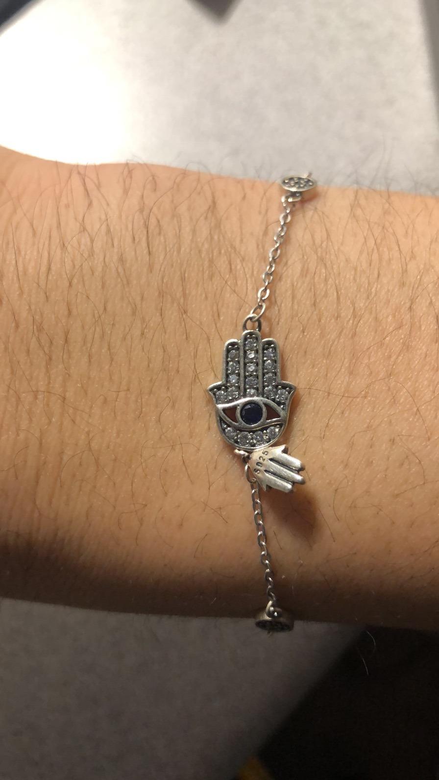 SLUYNZ 925 Sterling Silver Fatima Hamsa Hand Evil Eye Bracelet for Women Blue Round Eyes Bracelet customer photo 2