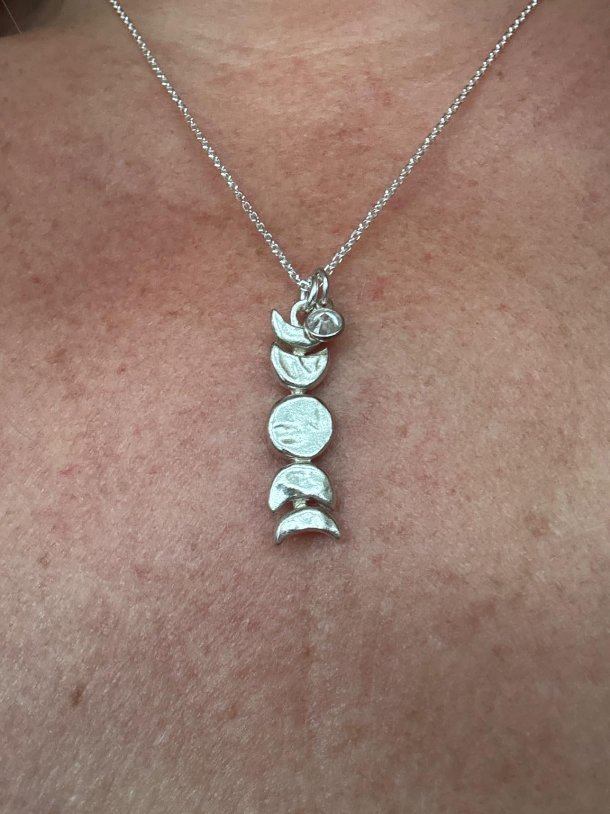 925 Sterling Silver Petite Moon Phase Charm Necklace, 18