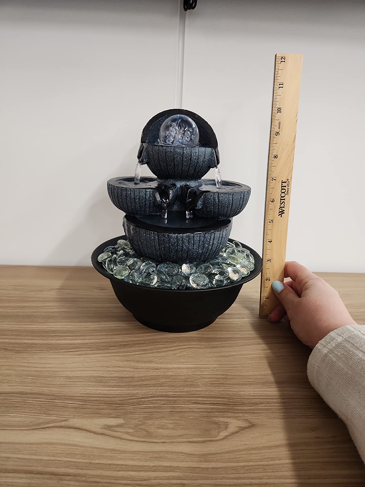 WICHEMI Indoor Water Fountain Tabletop Waterfall Fountain with LED Light | Relaxing Water Feature, Meditation Fountain, Soothing Sound, Stress Relief, For Home Office Bedroom Decor, 10.6