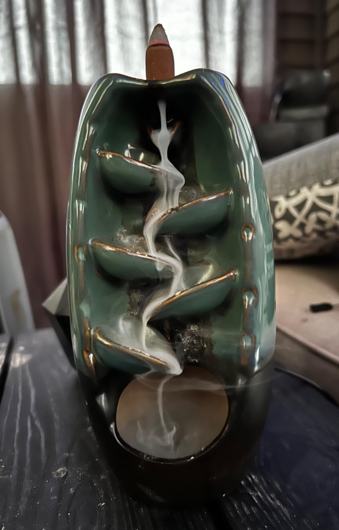 Ceramic Incense Burner with 100 Upgraded Cones, Waterfall Backflow Incense Holder, Aromatherapy Ornament, Zen Decor, Home Decor, Room Decor (Cyan) customer photo 1