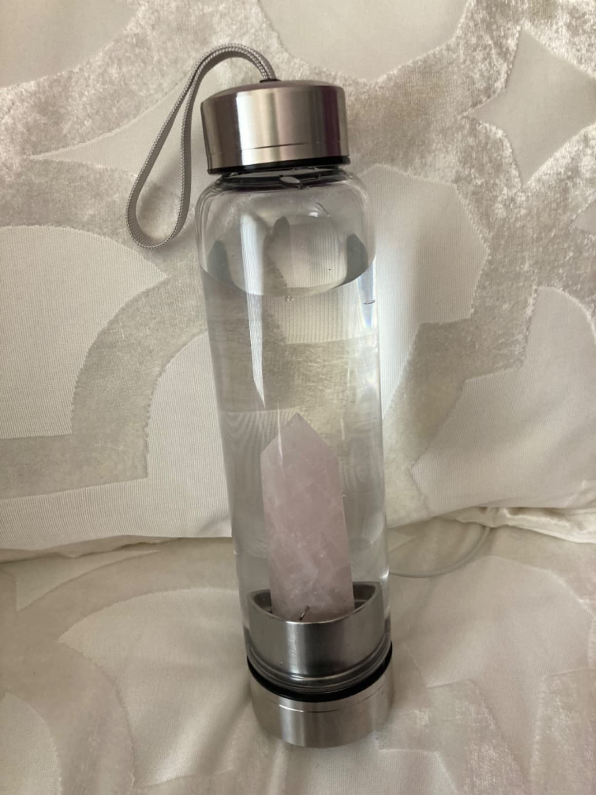SeaHome Crystal Glass Water Bottle, Water Bottle with Gemstone Center Crystal Elixir Bottle with Natural Crystal Point Healing Obelisk Wand Energy Cup customer photo 1