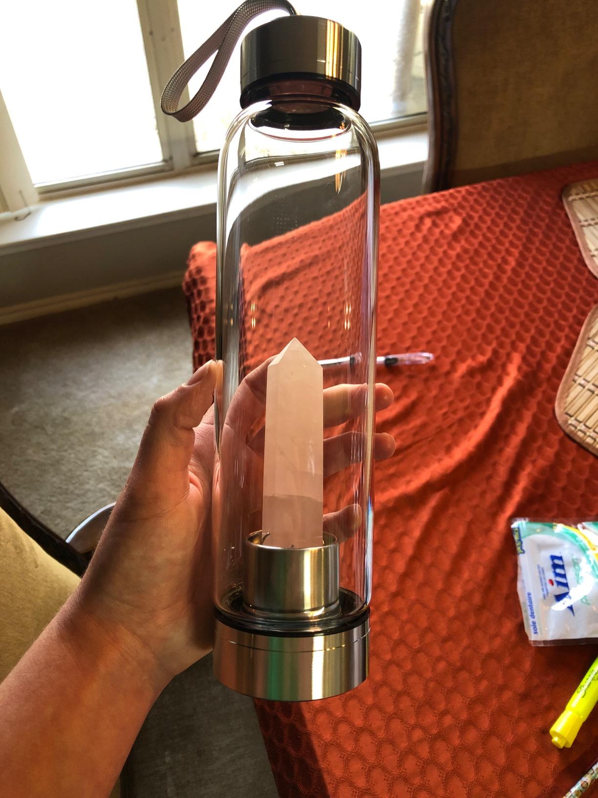 SeaHome Crystal Glass Water Bottle, Water Bottle with Gemstone Center Crystal Elixir Bottle with Natural Crystal Point Healing Obelisk Wand Energy Cup customer photo 2