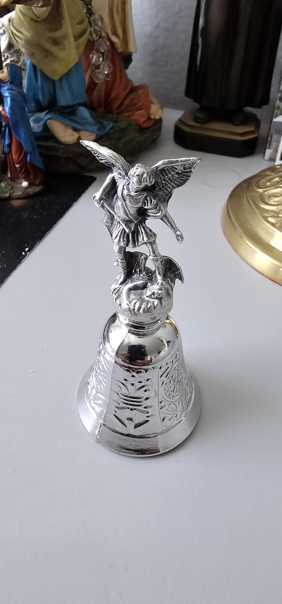 eurofusioni Liturgical Bell - Silver Plated Saint Michael The Archangel, Guardian Angel for Protection Against Demons and Evil Spirits - H 2,9 in customer photo 1