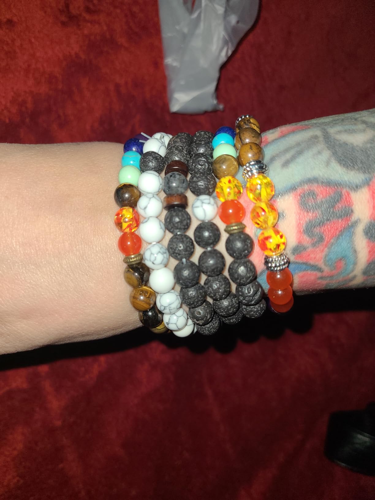 Black Lava Stone 7 Chakra Bracelets 6pcs mix 8mm Yinyang Rock Bead Elastic Natural Stones Gemstones Oil Diffuser Yoga Meditation Beads Bracelets for Men Women Jewelry customer photo 2