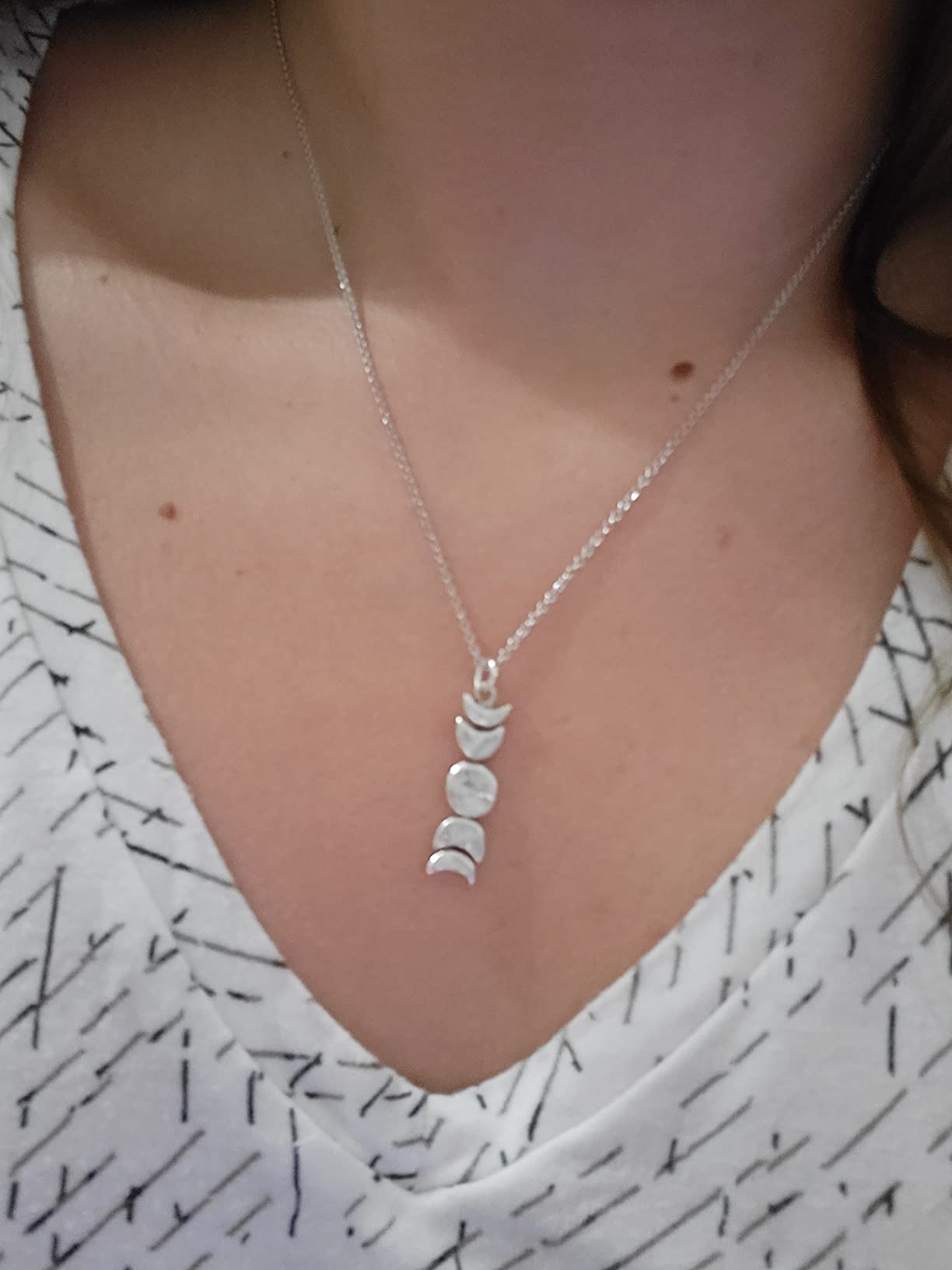 925 Sterling Silver Tiny Moon Phase Charm Necklace, 18