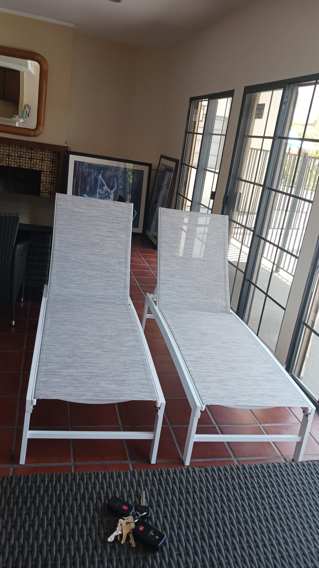 Lounge Chair Outdoor Set of 2, Metal Pool Chaise Lounge Chairs, Adjustable Five-Position Tanning Recliner, All Weather for Patio, Beach, Yard, Pool (Beige) customer photo 2