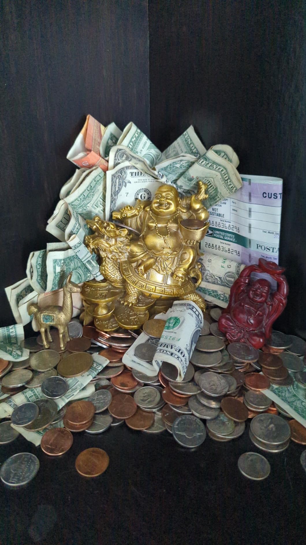 Brass Ruyi Laughing Buddha Dragon Turtle Statue, Feng Shui Decor, 4.5in (H) | Happy Maitreya Figurine, Attract Wealth Good Fortune Health, Home Shelf Office Ornament, Happiness & Prosperity Decor customer photo 1