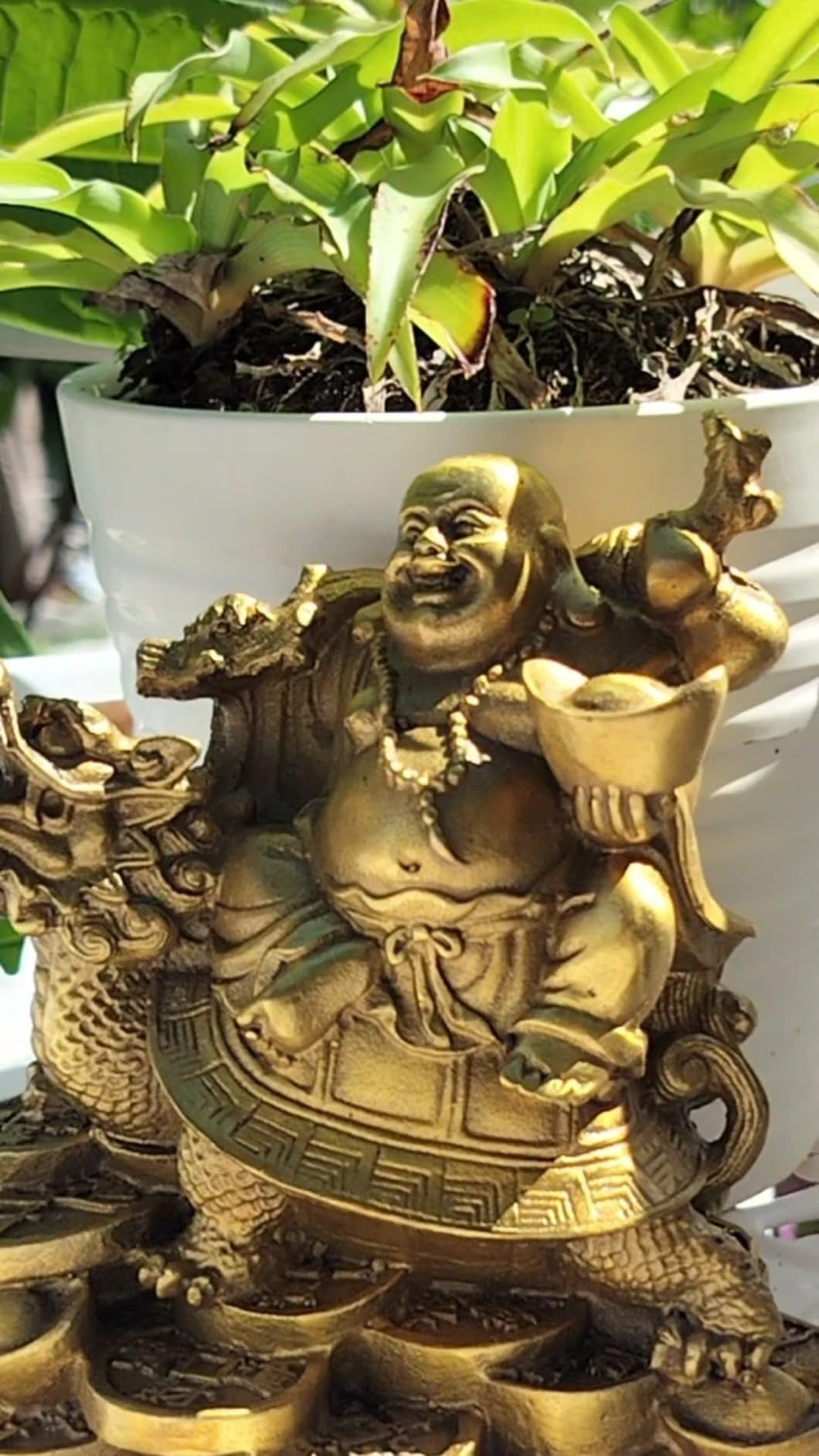 Brass Ruyi Laughing Buddha Dragon Turtle Statue, Feng Shui Decor, 4.5in (H) | Happy Maitreya Figurine, Attract Wealth Good Fortune Health, Home Shelf Office Ornament, Happiness & Prosperity Decor customer photo 2
