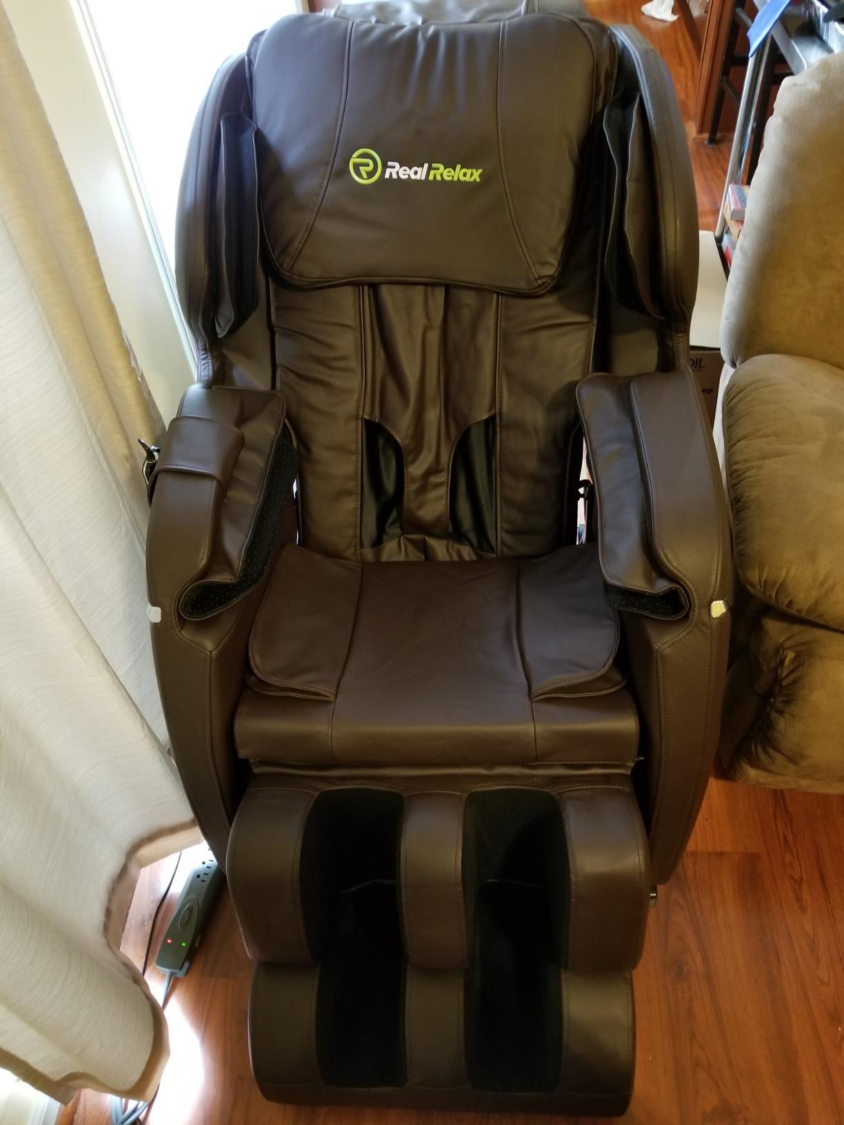 Real Relax Full Body Massage Chair of Dual-core S Track, Shiatsu Massage Recliner of Zero Gravity with APP and LCD Control, Bluetooth, Home or Office Use, Blue and Khaki customer photo 1