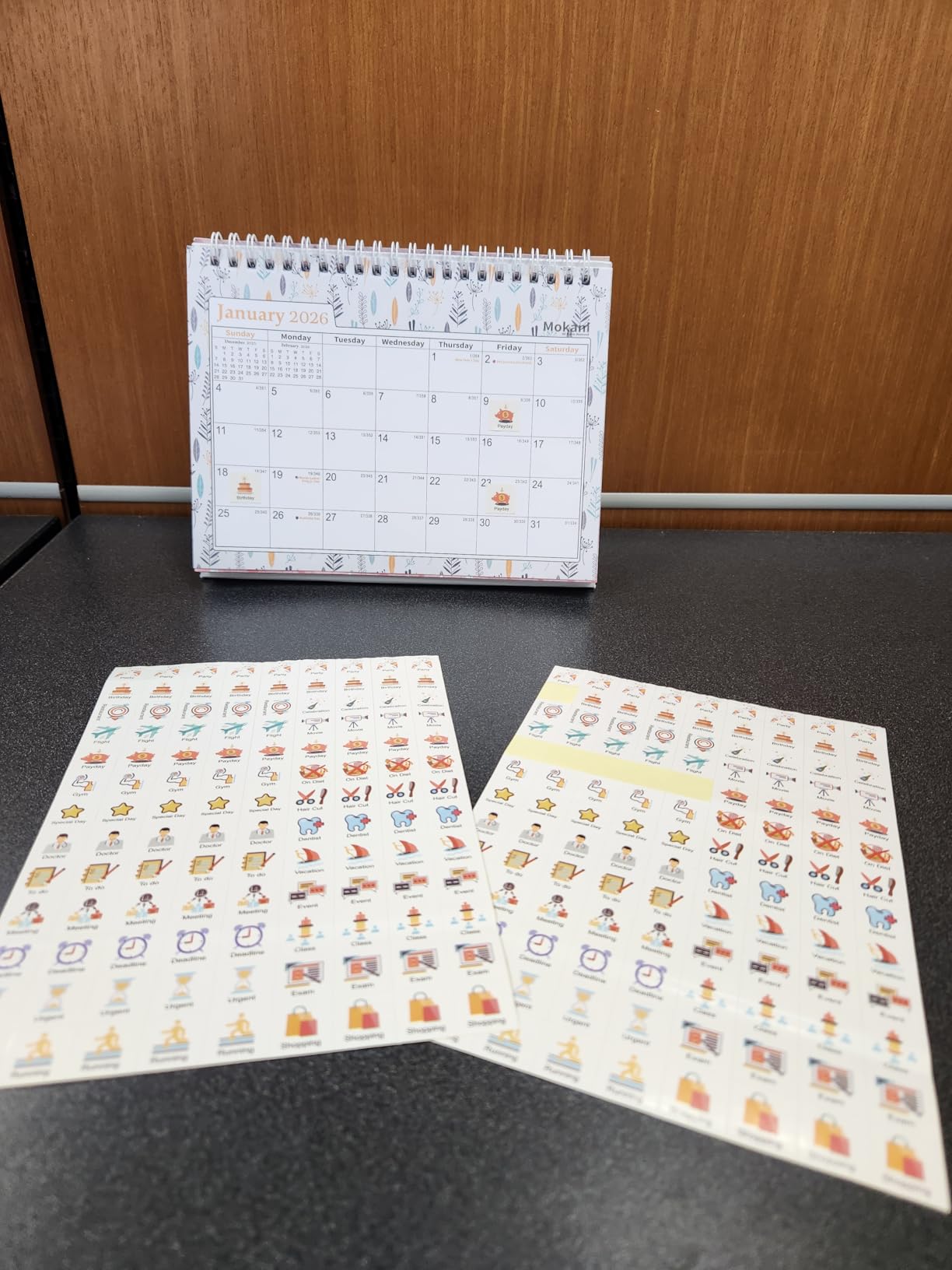Mokani Small Desk Calendar 2026-2027, Desktop Calendar Jul.2026-Dec.2027 | 18 Months Academic Flip Standing Calender with Stickers & US Holidays Marked (8