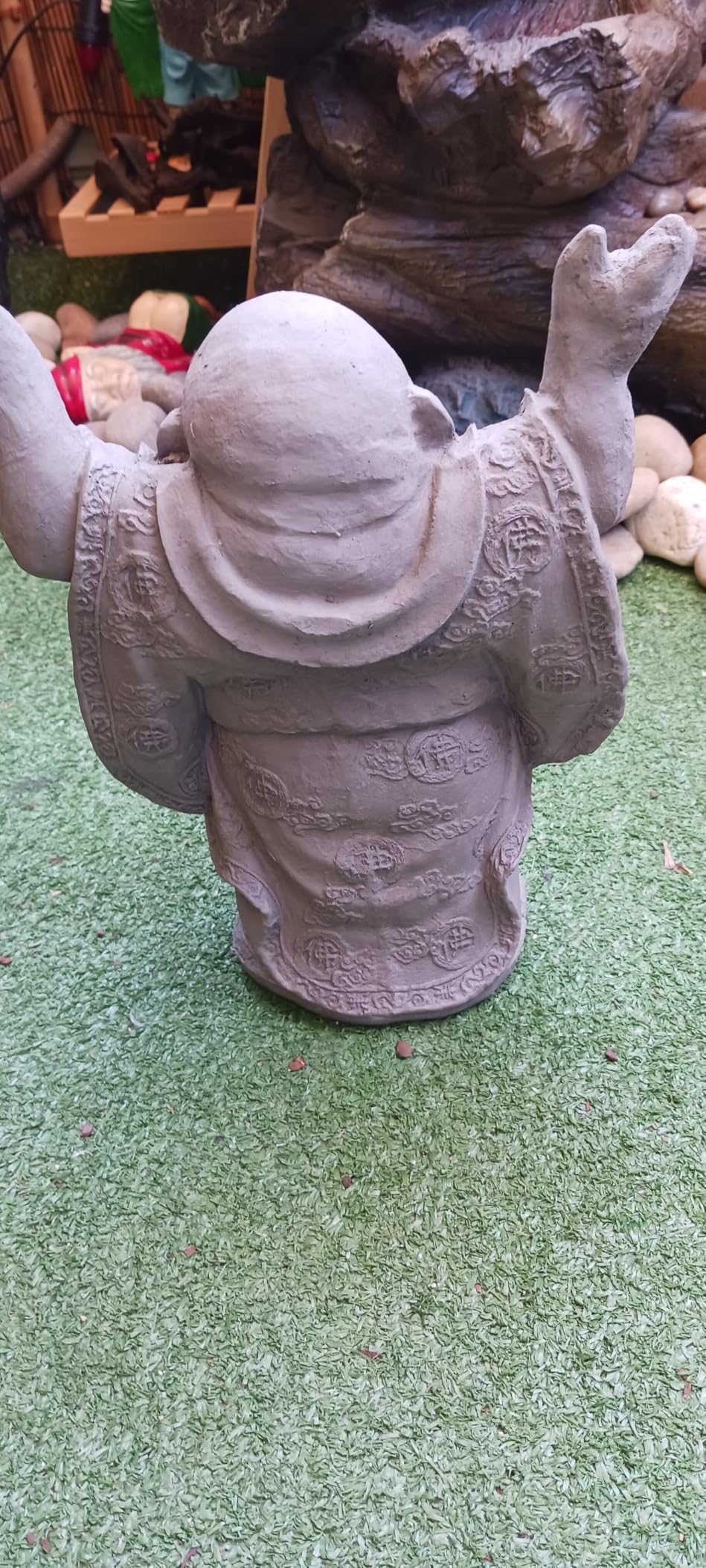 Super Happy Buddha Statue: Solid Durable Stone Statue w/Distressed Texture. Perfect Home Design & Sealed for Outdoor Use. Handcrafted USA. (Antique/Gray) customer photo 2