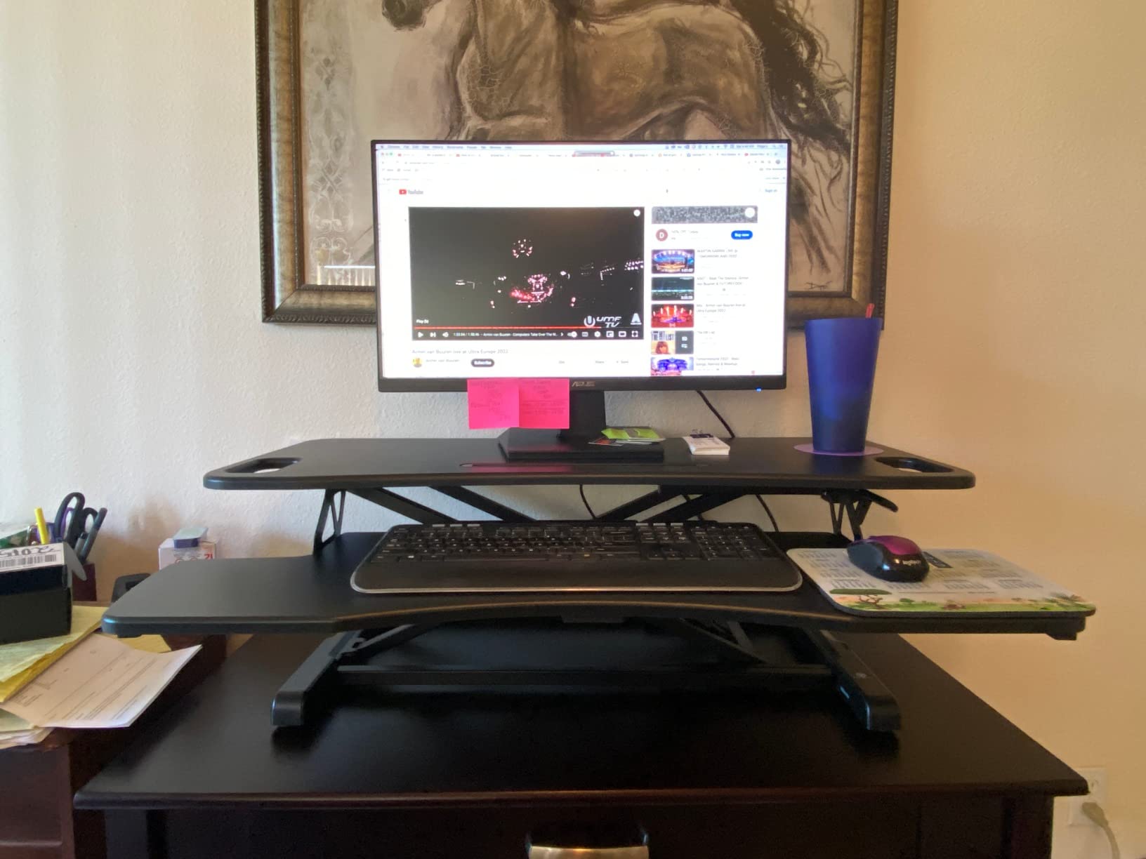 TechOrbits Standing Desk Converter - 32 Inch Adjustable Sit to Stand Up Workstation, Particle Board, Dual Monitor Desktop Riser with Keyboard Tray, for Home Office Laptop, Black 32