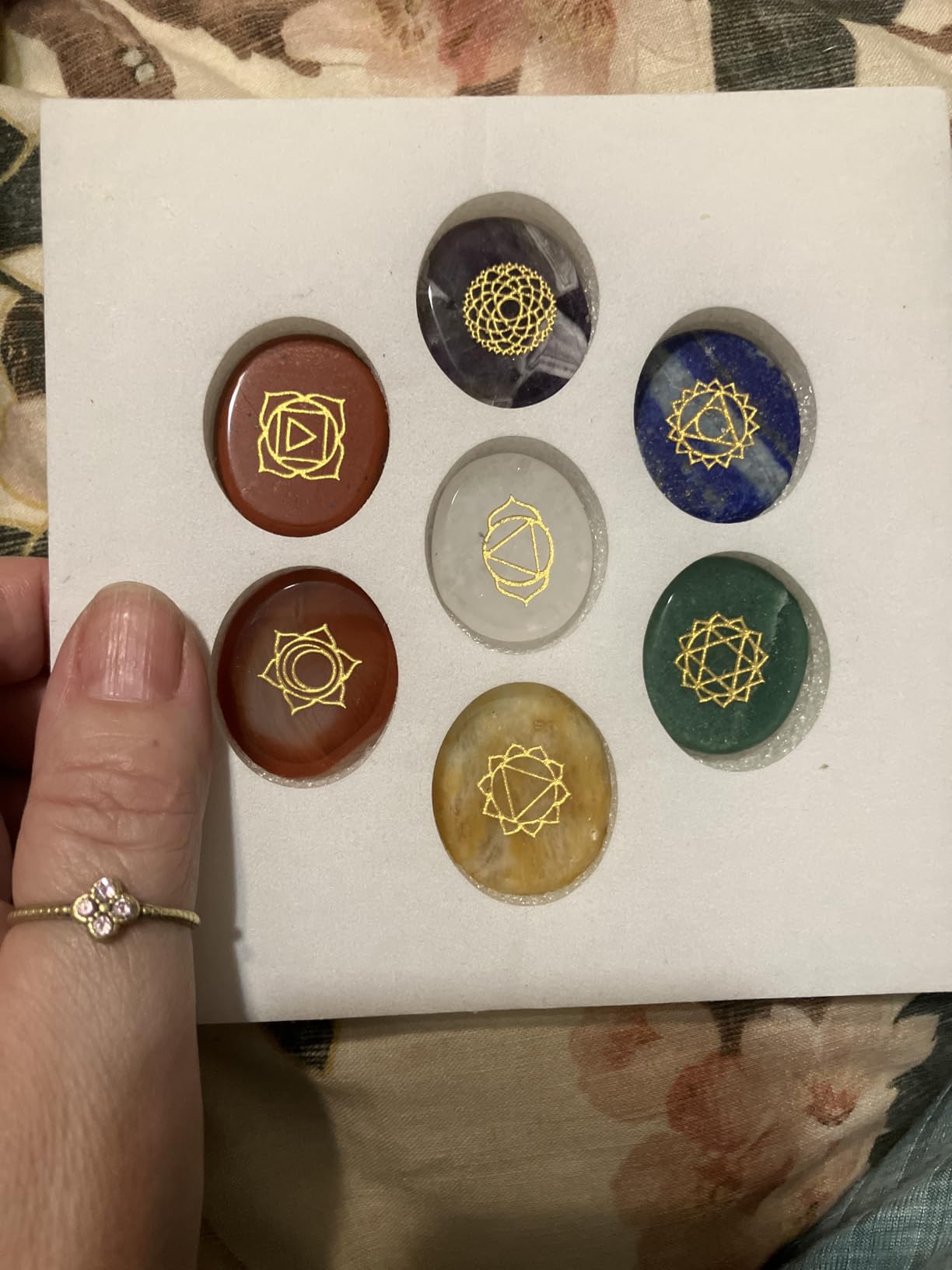 TGS Gems 7 Chakra Stones set - Reiki Healing Crystal With Engraved Chakra Symbols customer photo 1