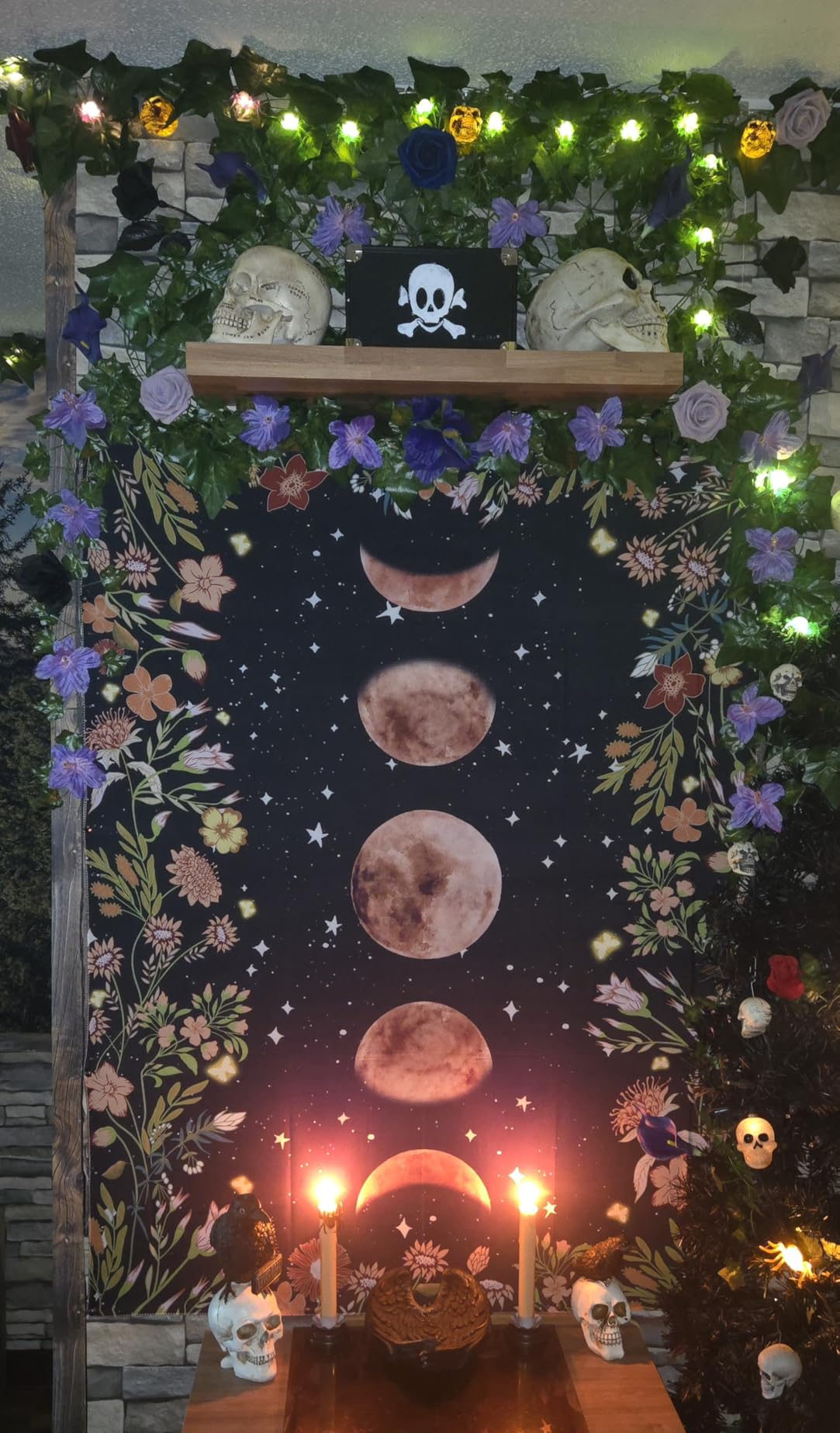 Rexful Moonlit Garden Tapestry, Moon Phase Surrounded by Plants and Flowers Black Wall Hanging Blanket 36x48 inch customer photo 1