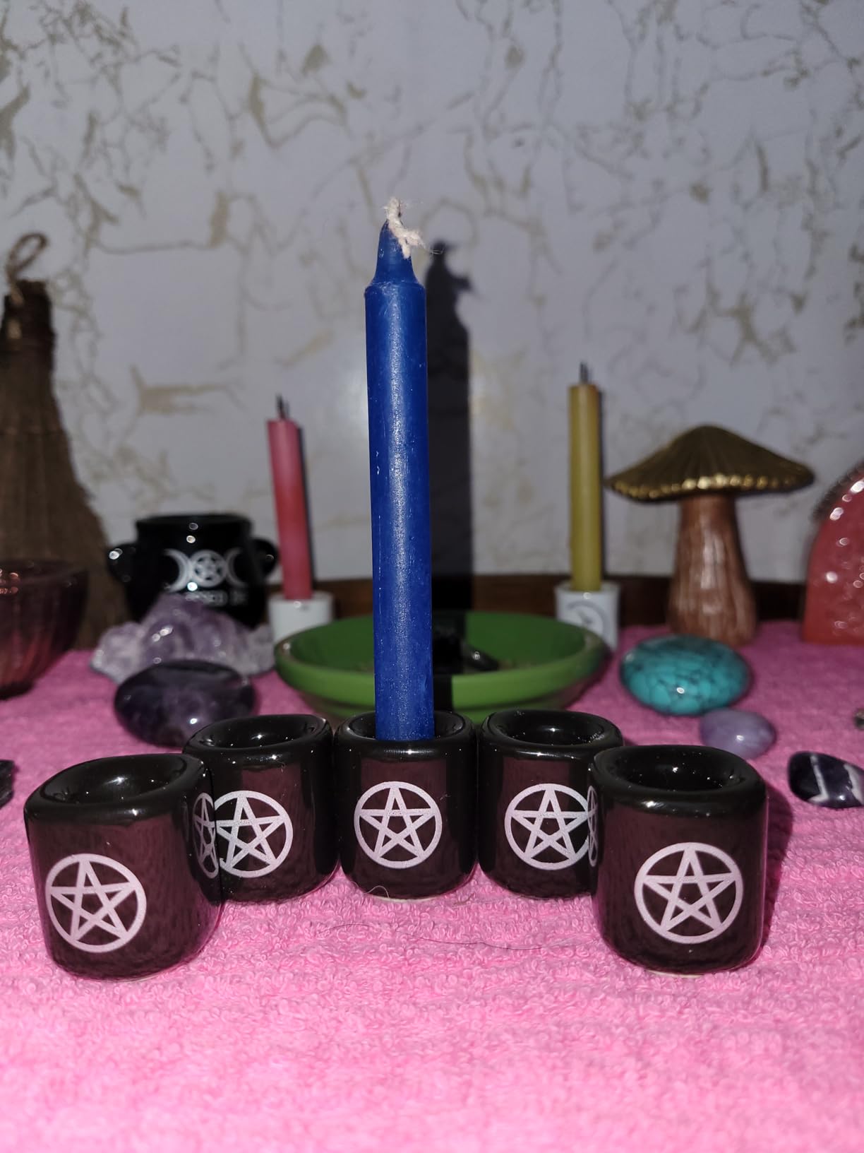 Mega Candles 5 pcs Ceramic Silver Pentacle Chime Ritual Spell Candle Holder - Black customer photo 1