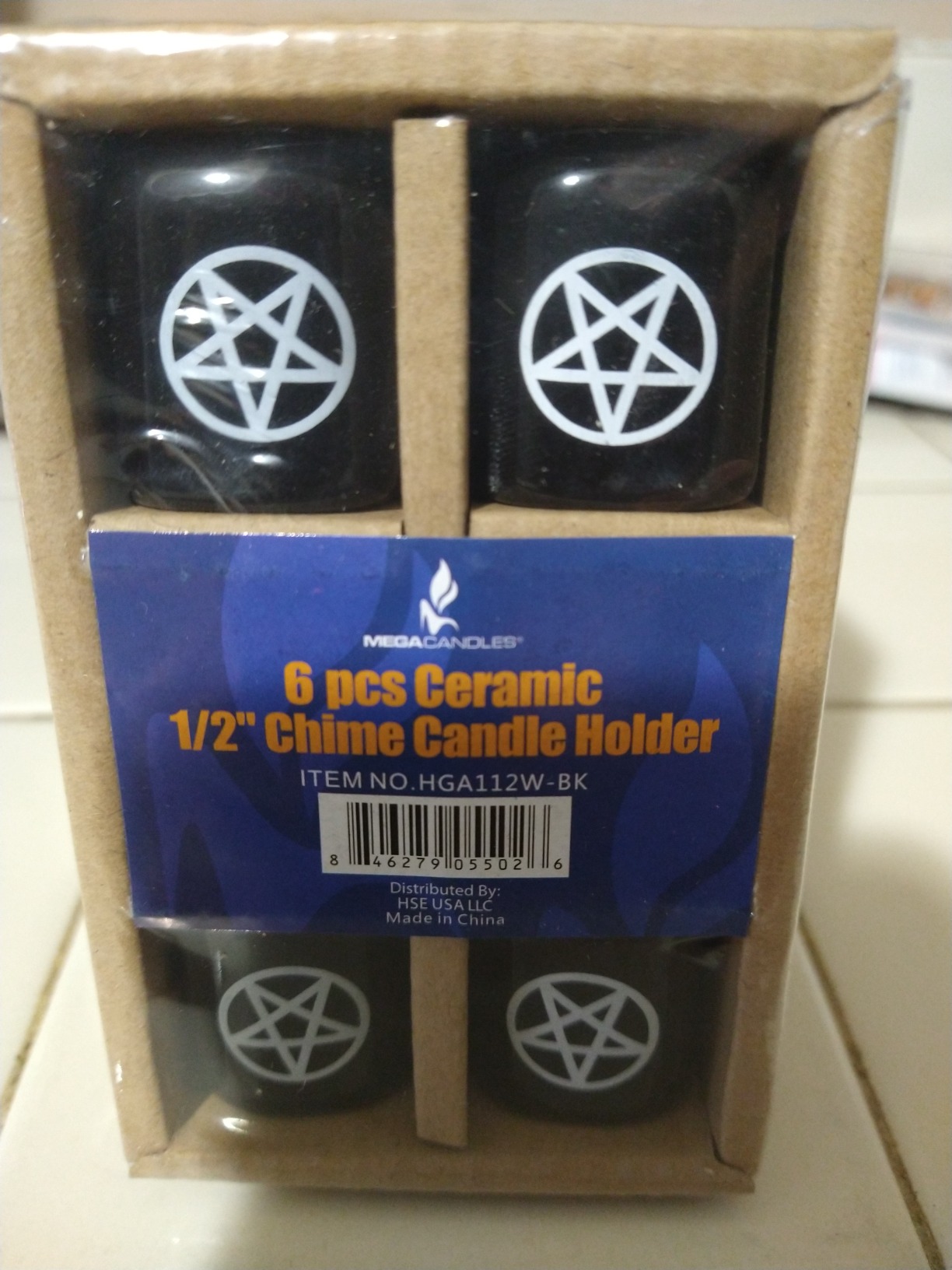 Mega Candles 5 pcs Ceramic Silver Pentacle Chime Ritual Spell Candle Holder - Black customer photo 2