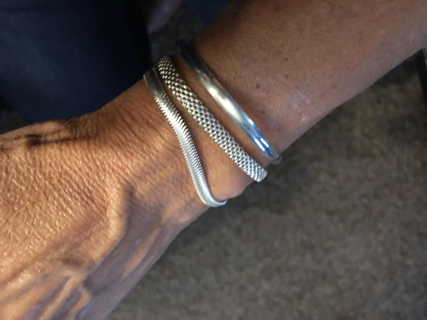 925 Sterling Silver or 18K Gold Plated 925 Sterling Silver Italian 4mm Open Cuff Polished Bangle Bracelet for Women Adjustable 7.25 to 7.5 Inch Made in Italy customer photo 1