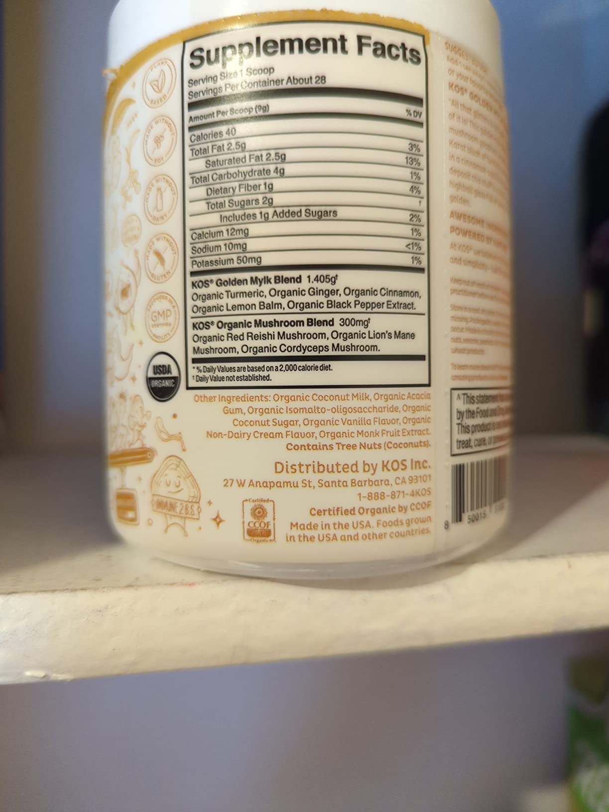 KOS Golden Mylk with Tumeric and Ginger, Organic Superfood Latte Powder, Adaptogen Mushroom Blend, Gingerbread Chai, 28 Servings customer photo 1