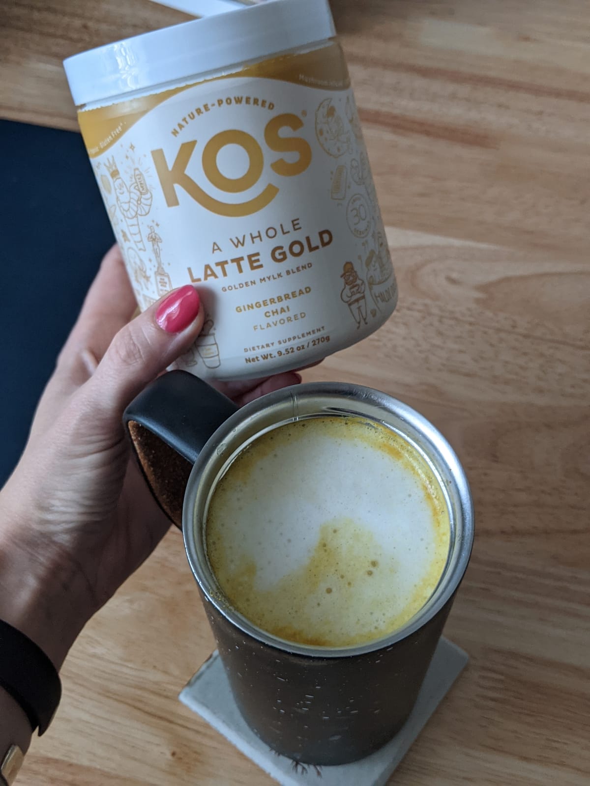 KOS Golden Mylk with Tumeric and Ginger, Organic Superfood Latte Powder, Adaptogen Mushroom Blend, Gingerbread Chai, 28 Servings customer photo 2
