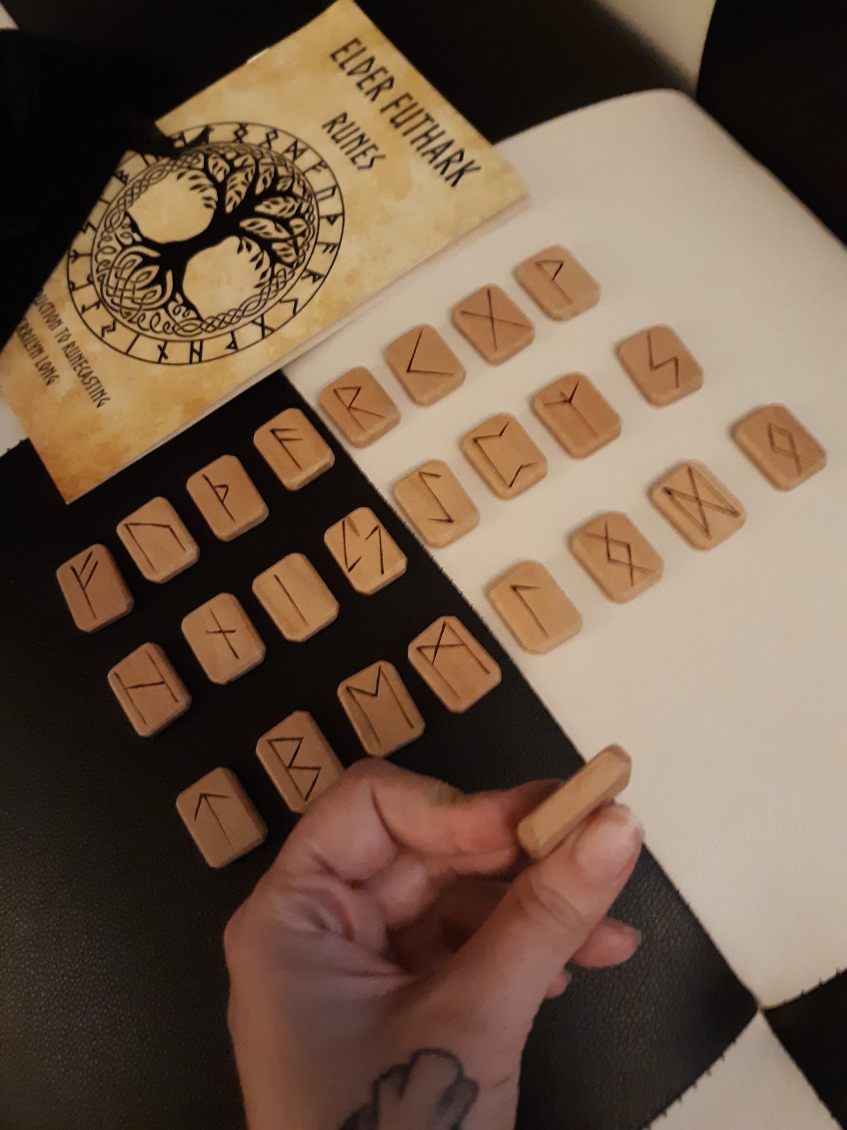 THE HEALER'S WAY Wooden Runes Set Walnut with Carved Elder Furthark Alphabet Viking Runes for Divination and Healing (Walnut) customer photo 2
