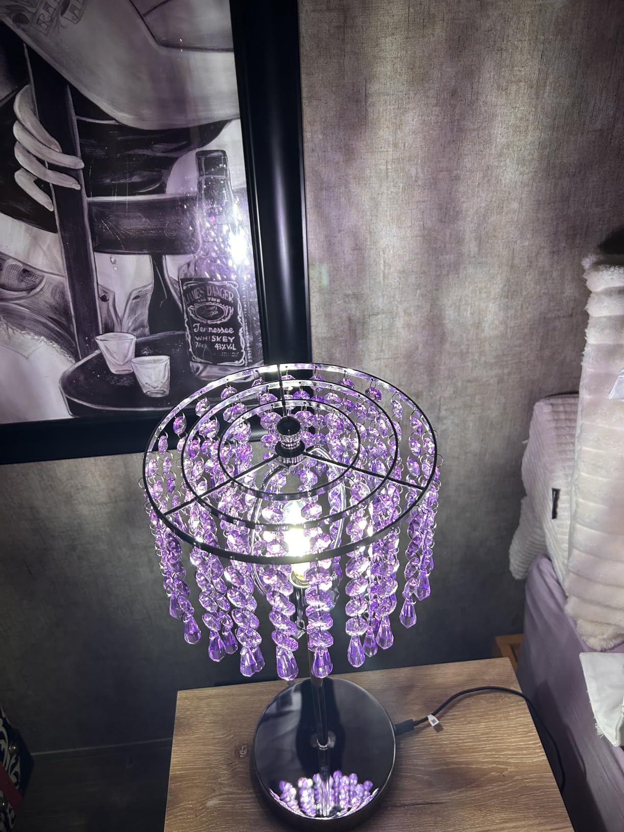 USB Bedside Crystal Lamp, 3 Way Dimmable Touch Nightstand Lamp with USB C+A Charging Ports, Lavender Table Lamps Decorative Accent Lamps Silver for Bedroom, Living Room, Office, B11 LED Bulb Included customer photo 1